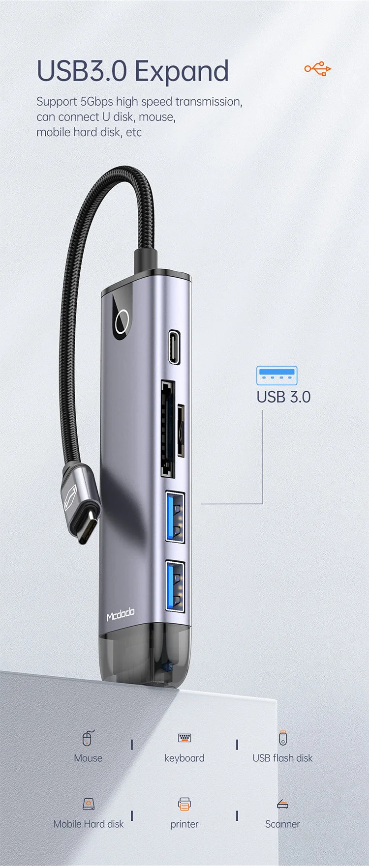 Mcdodo HU-7740 6-in-1 USB-C Hub with HDMI, VGA, 2x USB 3.0, PD 100W & SD/TF - Image 9