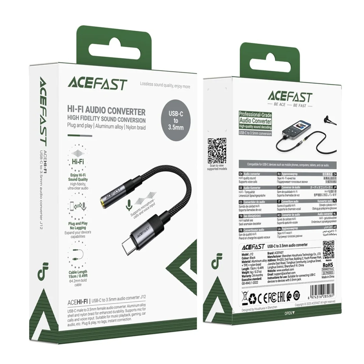 محول صوت ACEFAST J12 من USB-C إلى 3.5 مم عالي الدقة - أسود - Thumbnail 6