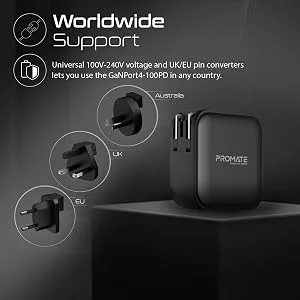 شاحن Promate GaNPort4-100PD GaN بقدرة 100 واط و4 منافذ USB-C - Thumbnail 13