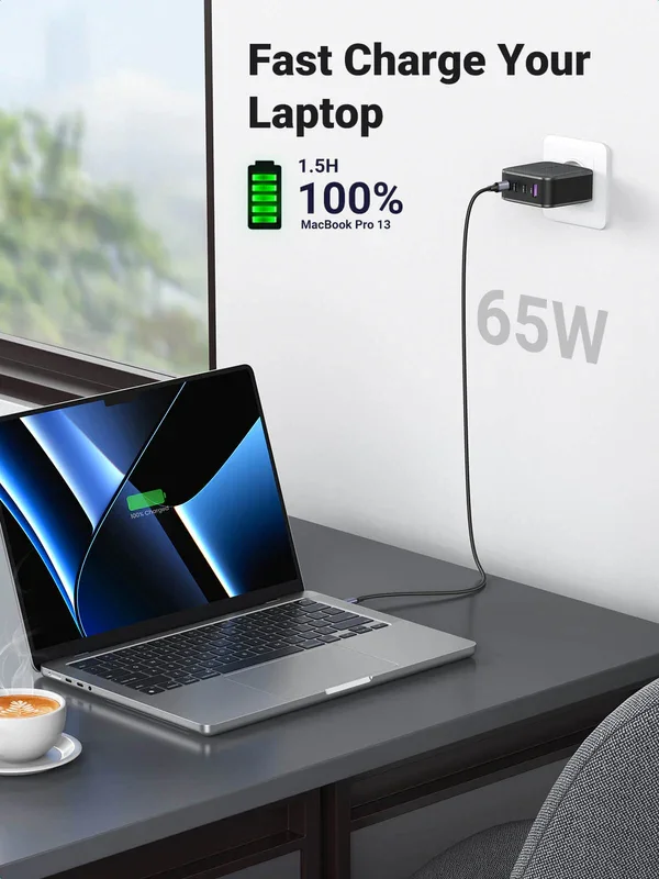 شاحن حائط Ugreen 70774 بقدرة 65 واط GaN USB-C PD مع 4 منافذ - Image 3