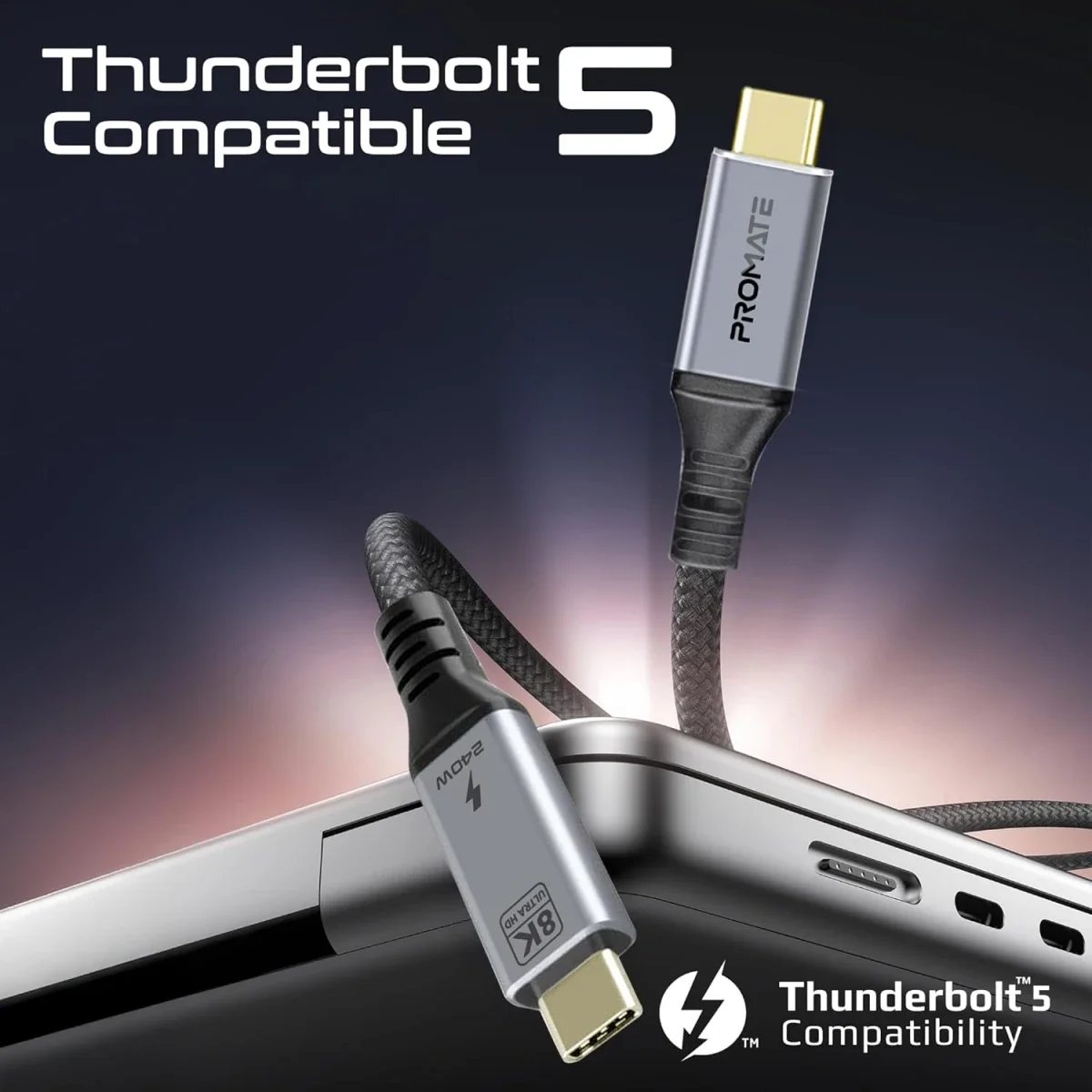 Promate PowerBolt5-80G Thunderbolt 5 USB4 USB-C to USB-C Cable 80Gbps 240W 1.2M Black - Thumbnail 6