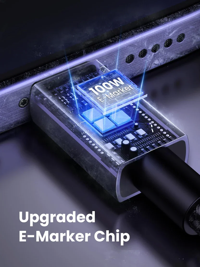 سلك شحن Ugreen 45065 USB-C إلى USB-C نايلون بقدرة 100W مع شريحة E-Marker بطول 3 متر - Image 2