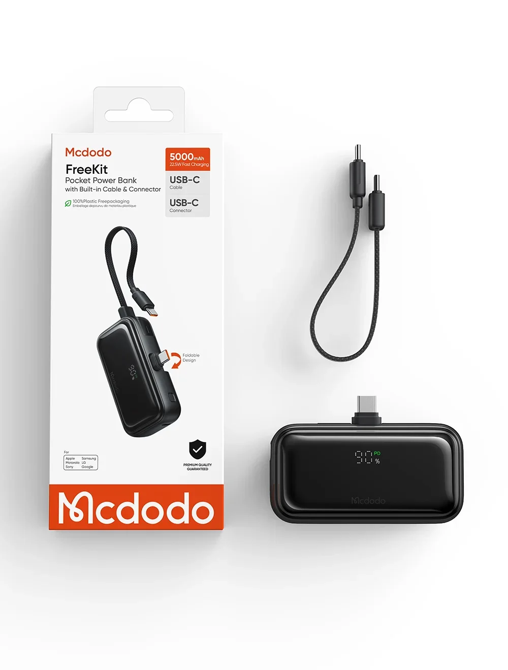 باور بانك Mcdodo MC-7760 MDD Free Kit بسعة 5000mAh وشحن 20W مع موصل USB-C وشاشة رقمية - أسود - Thumbnail 23