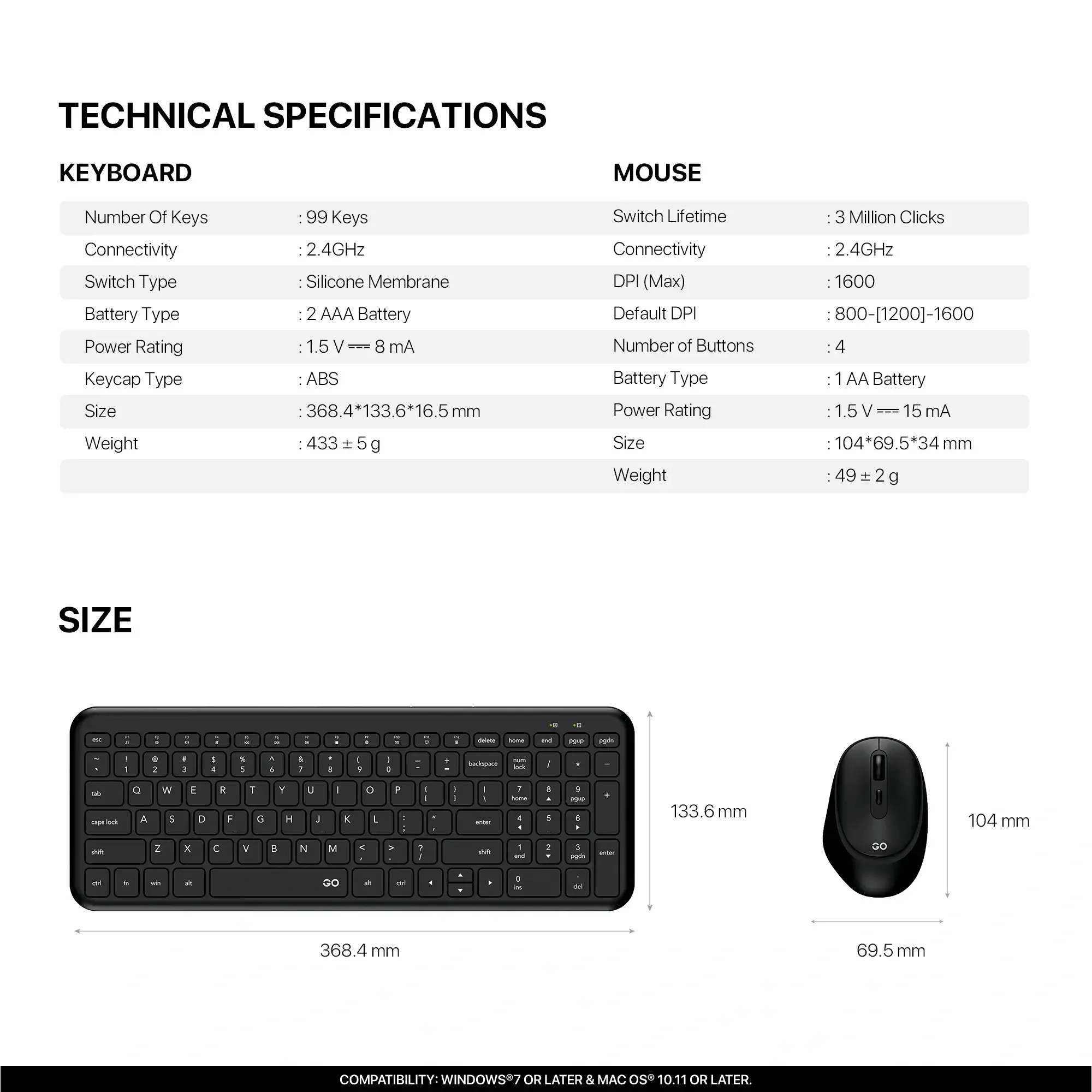 Fantech WK901 GO Wireless Keyboard and Mouse Combo - Thumbnail 8