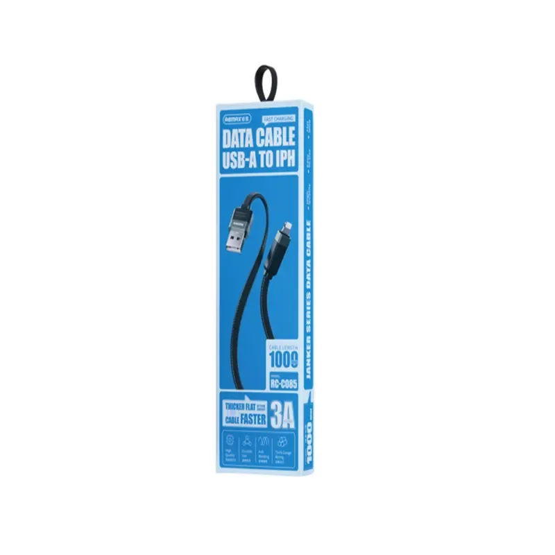 Remax Janker Series RC-C085 3A Braided USB-A to Lightning Fast Charging Cable – 1M – Black - Image 2
