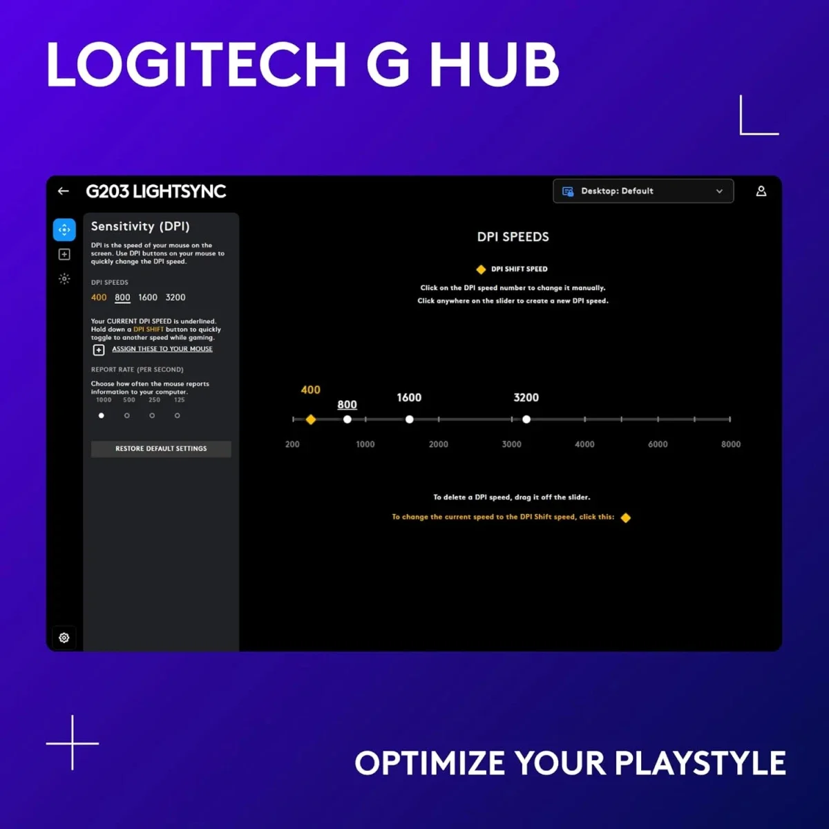 ماوس ألعاب Logitech G203 LIGHTSYNC RGB سلكي بدقة 8000 DPI، أسود - Thumbnail 5