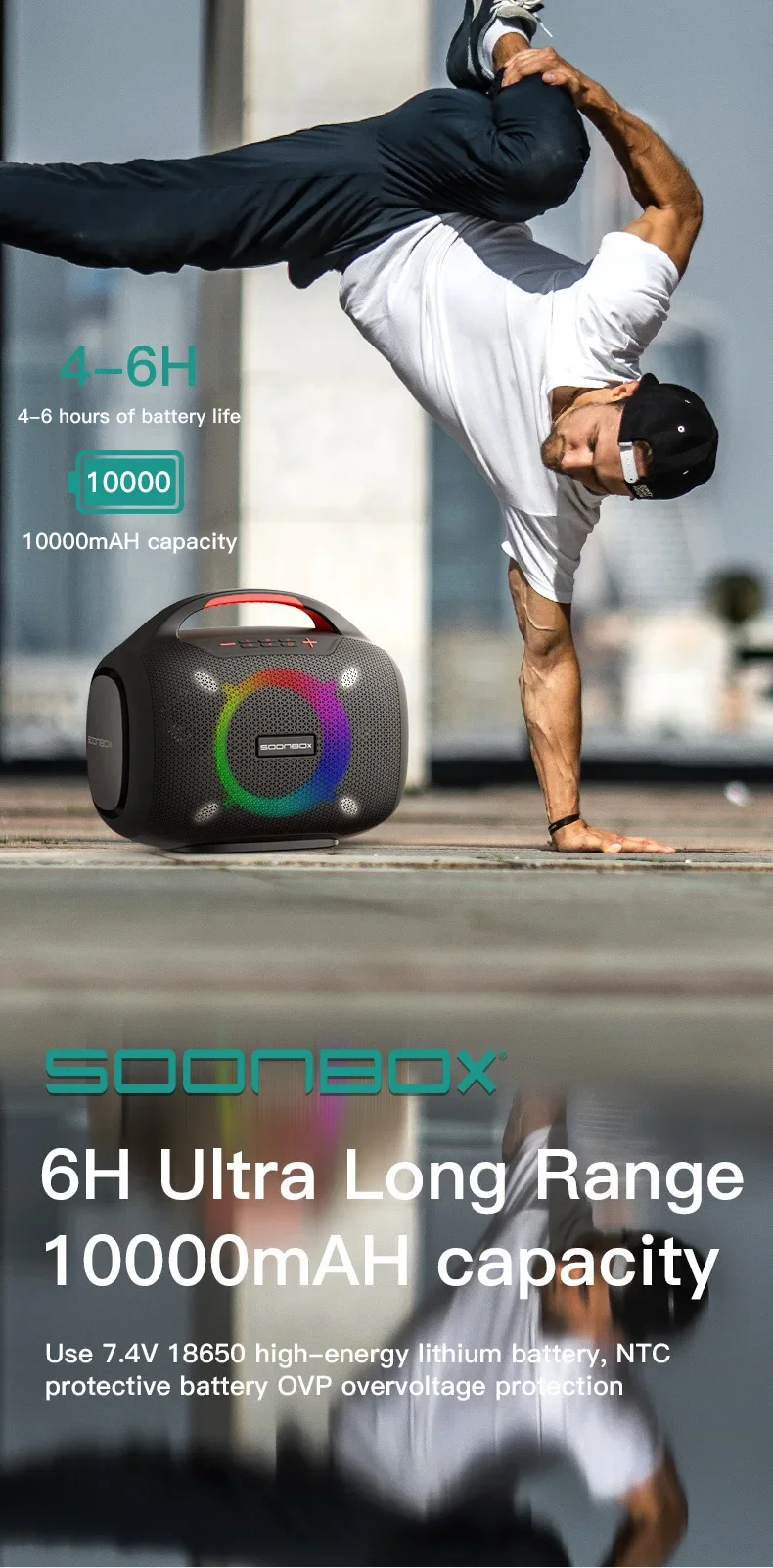سماعة حفلات Soonbox S6300 بلوتوث مقاومة للماء 80 واط - أسود - Thumbnail 17