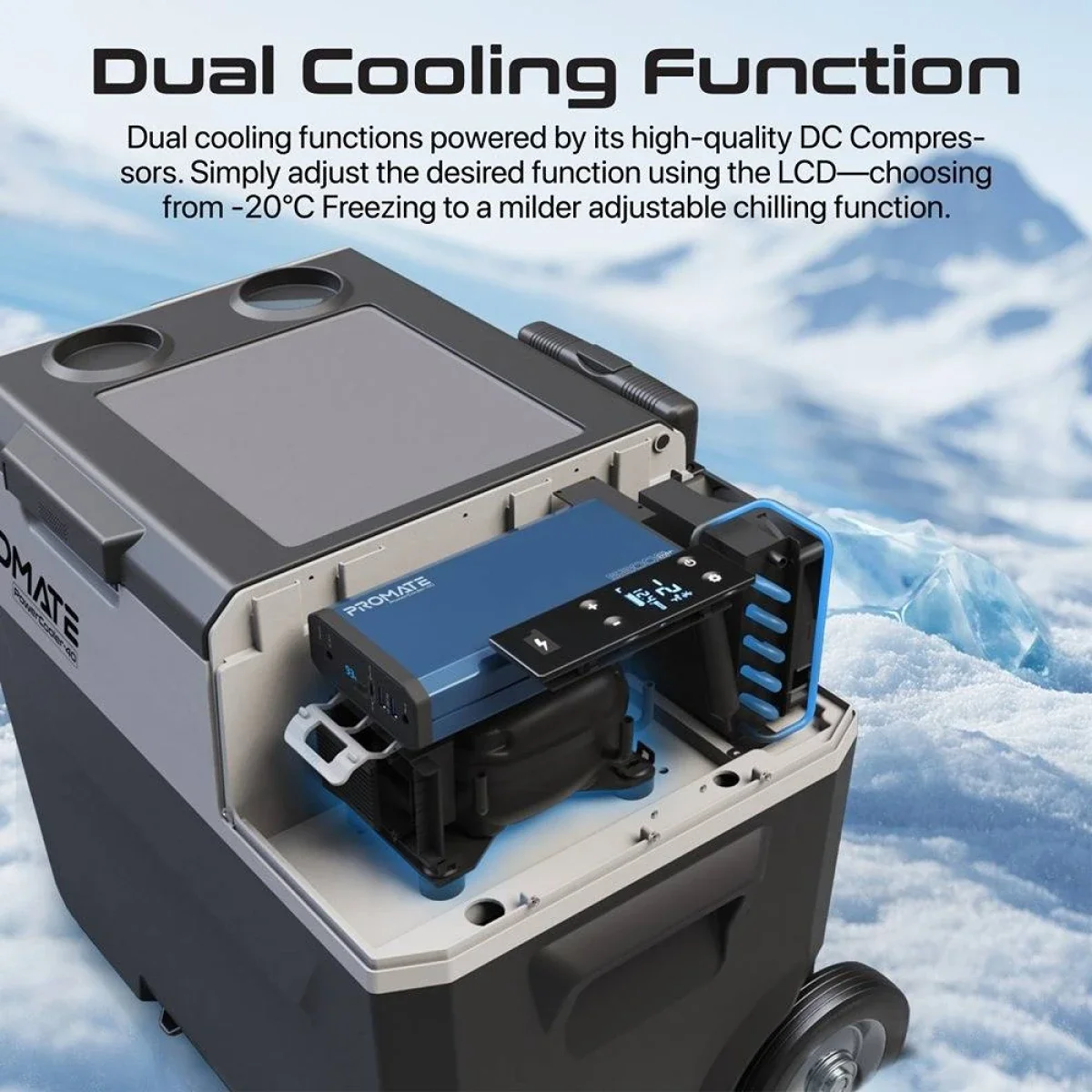 ثلاجة صغيرة محمولة خارجية Promate PowerCooler-40 CoolFast سعة 40 لتر مع حزمة طاقة 52000mAh ومصباح LED، Gray/White - Image 4