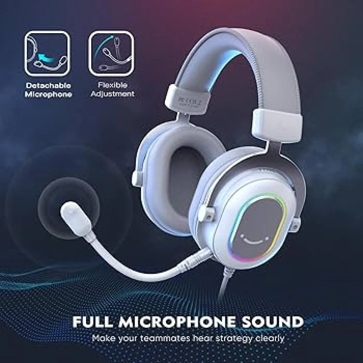 سماعة ألعاب FIFINE AmpliGame H6W USB بإضاءة RGB وصوت محيطي 7.1 - أبيض - Image 3