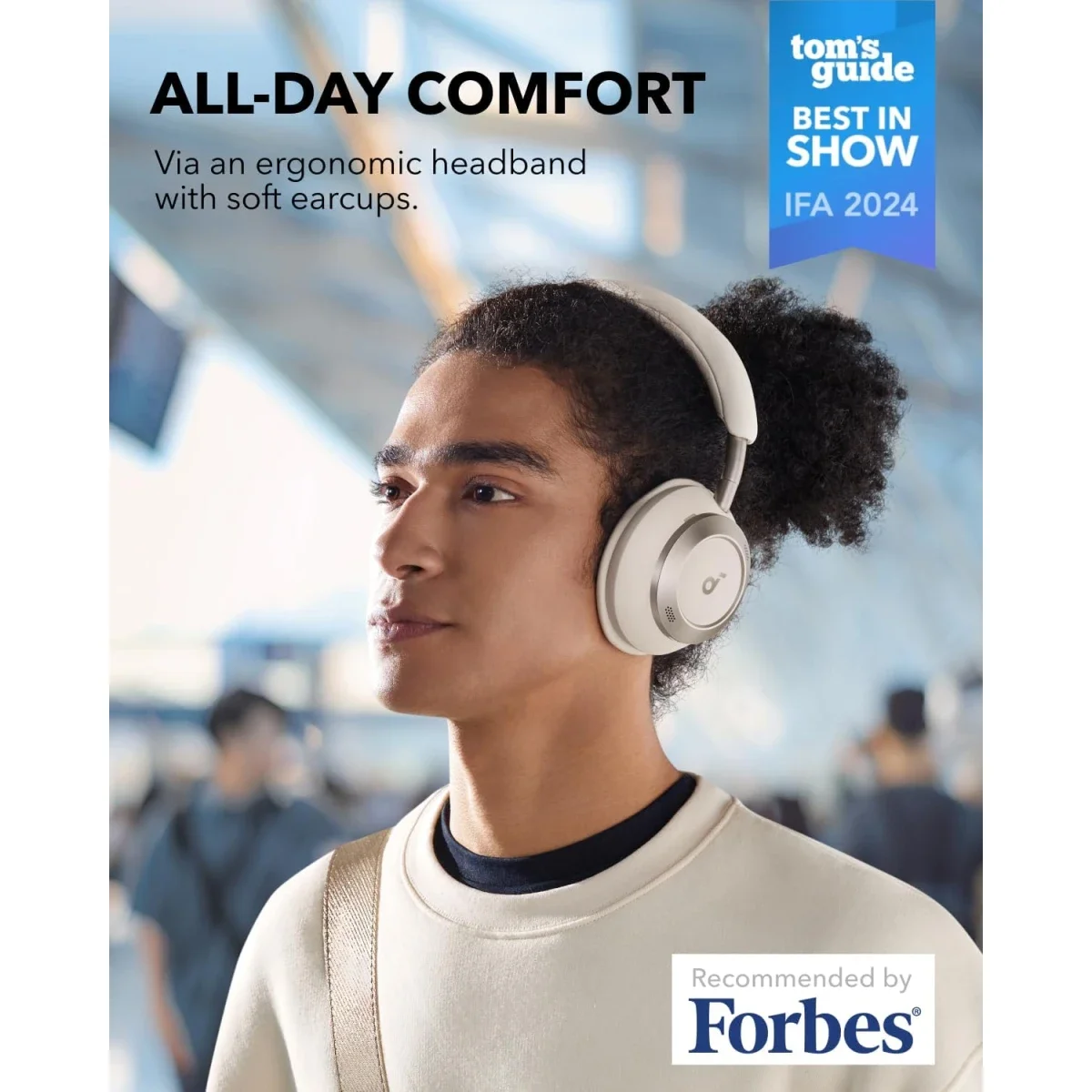 Anker Soundcore Space One Pro Wireless ANC Headphones with Case, 60H Playback - White - Thumbnail 5