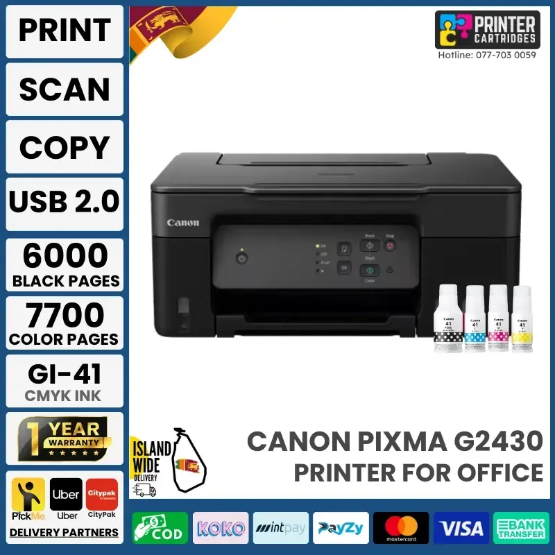 طابعة Canon PIXMA G2430 ملونة 3 في 1 بخزان حبر قابل لإعادة التعبئة - Image 7