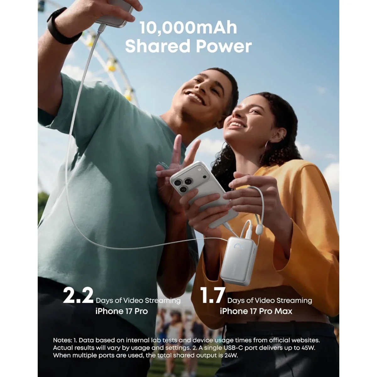 Anker Nano Power Bank 10,000mAh 45W with Retractable USB-C Cable - White - Thumbnail 6