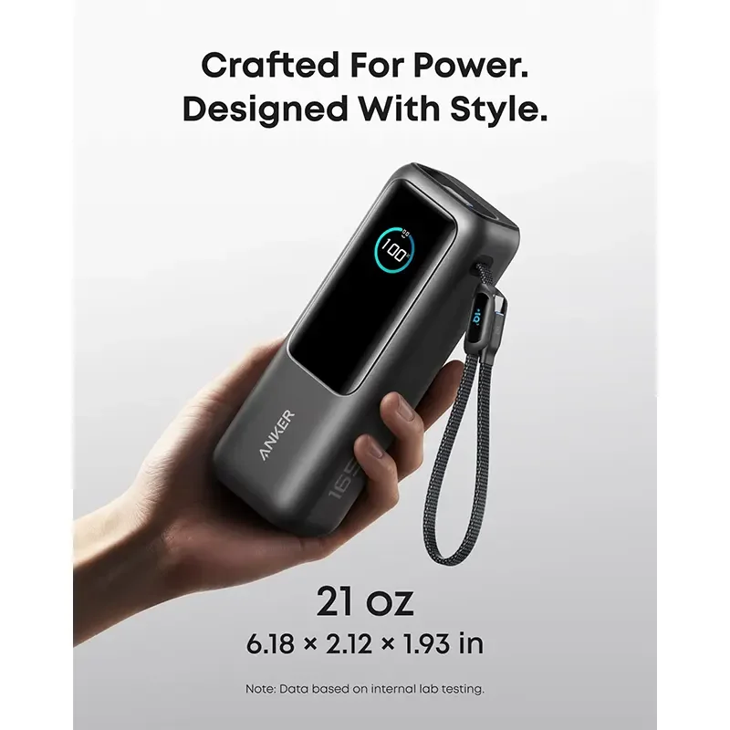 باور بانك للابتوب Anker A1695H41 سعة 25K وقدرة 165 واط بكابلات USB-C مدمجة وقابلة للسحب – فضي - Thumbnail 7
