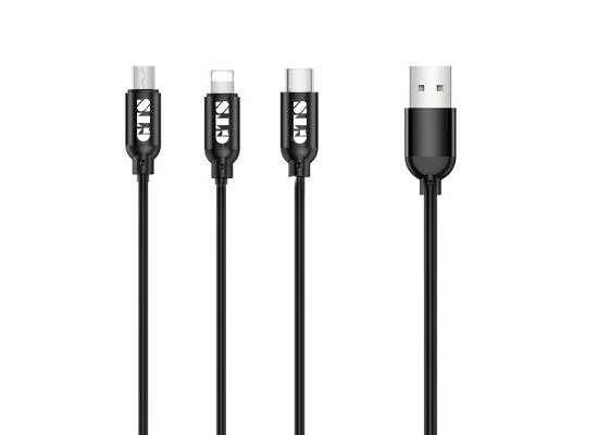 GTS 1m 3-in-1 USB-A Cable to USB-C, Lightning & Micro USB - Thumbnail 2