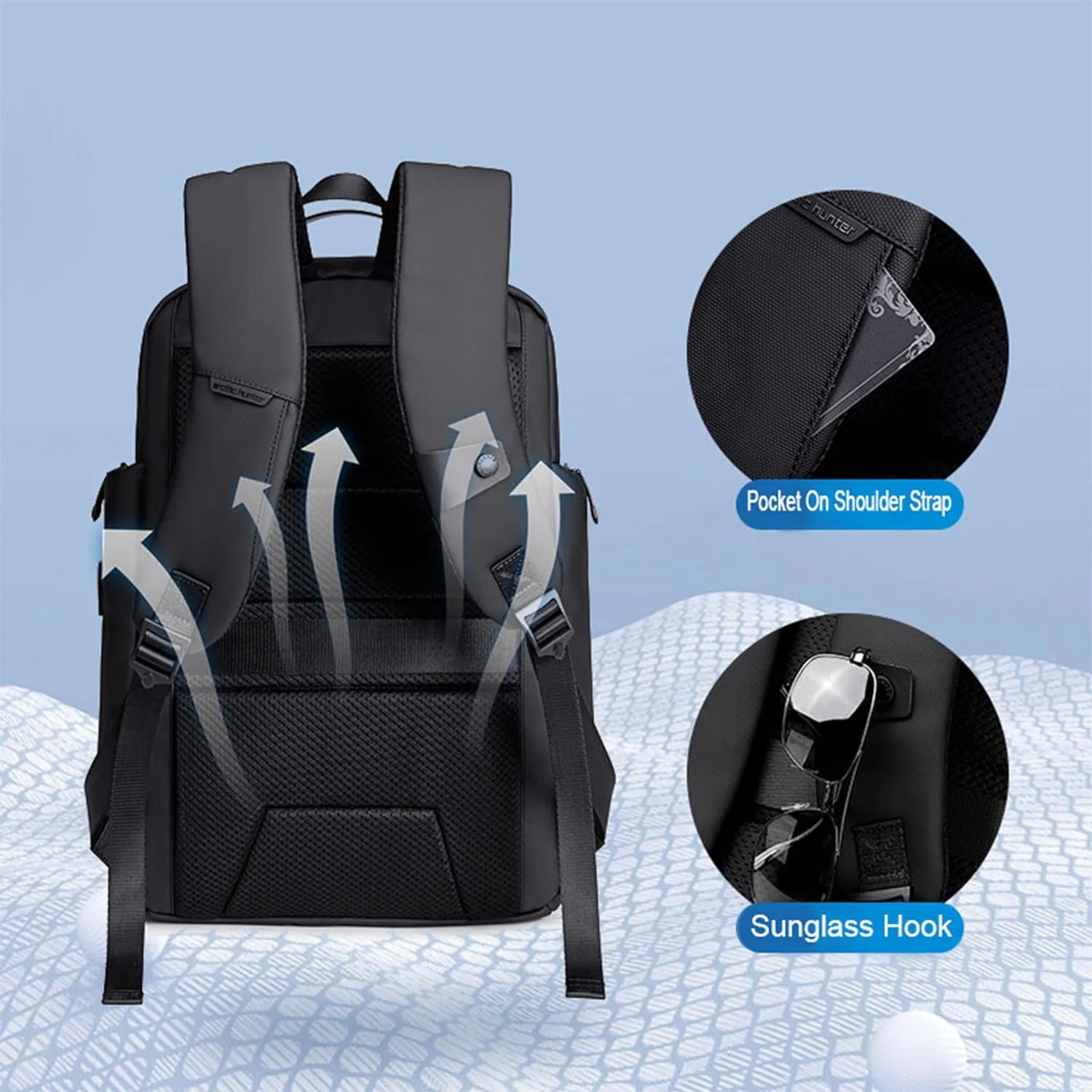 حقيبة ظهر للابتوب Arctic Hunter B00554 مقاس 15.6 إنش من بوليستر متين بمنفذ USB وسماعات – رمادي - Image 4