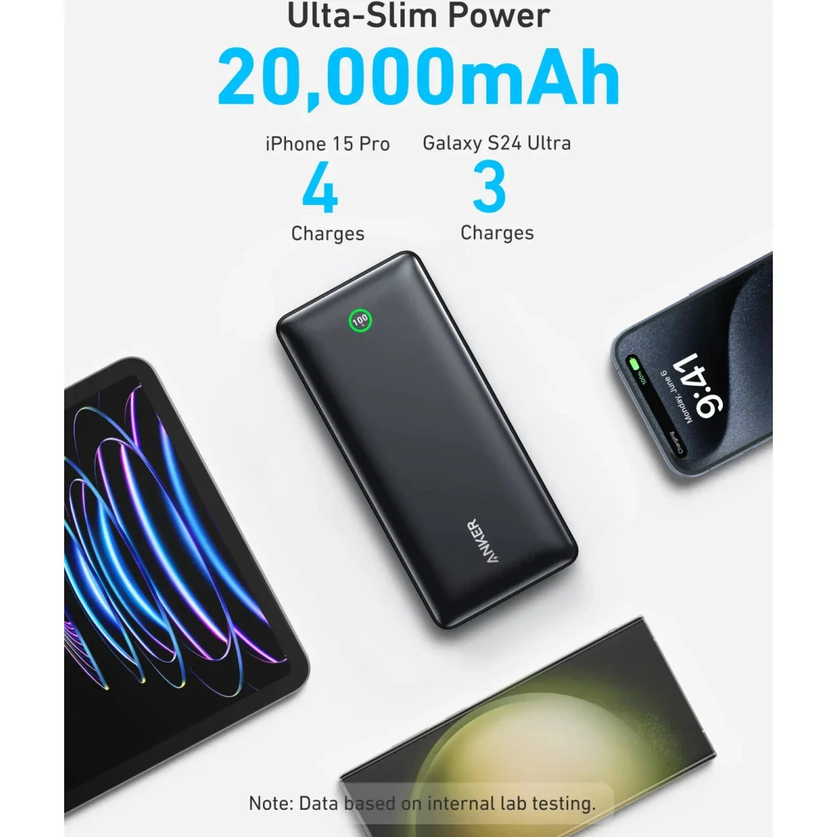 باور بانك Anker Nano بسعة 20000 مللي أمبير ساعة مع كابل USB-C مدمج وشحن سريع 30 واط وشاشة ذكية - أسود - Image 2