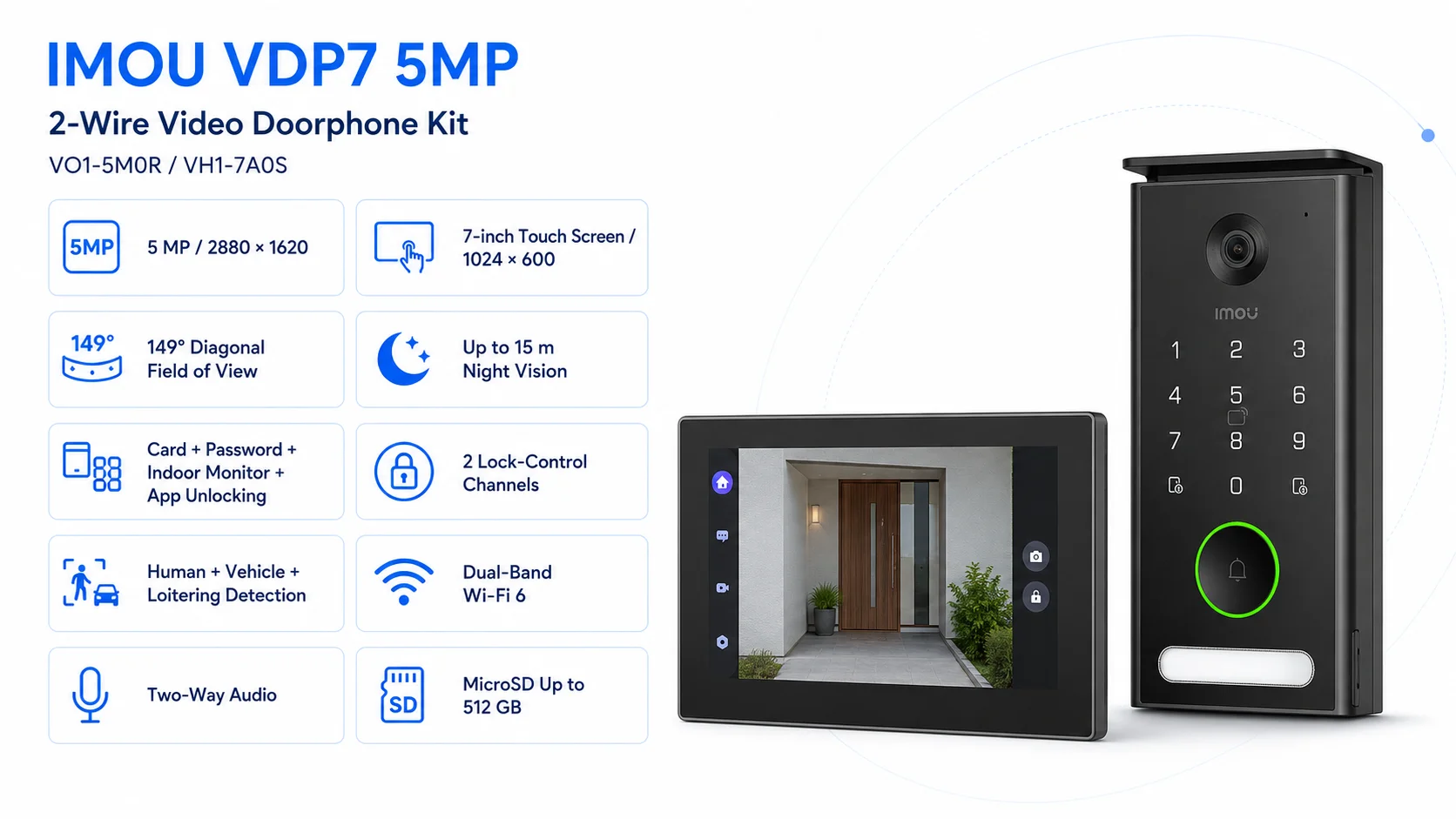 IMOU VDP7 5MP 2-Wire Video Doorphone Kit with 7-Inch Touch Screen VO1-5M0R / VH1-7A0S - Thumbnail 13