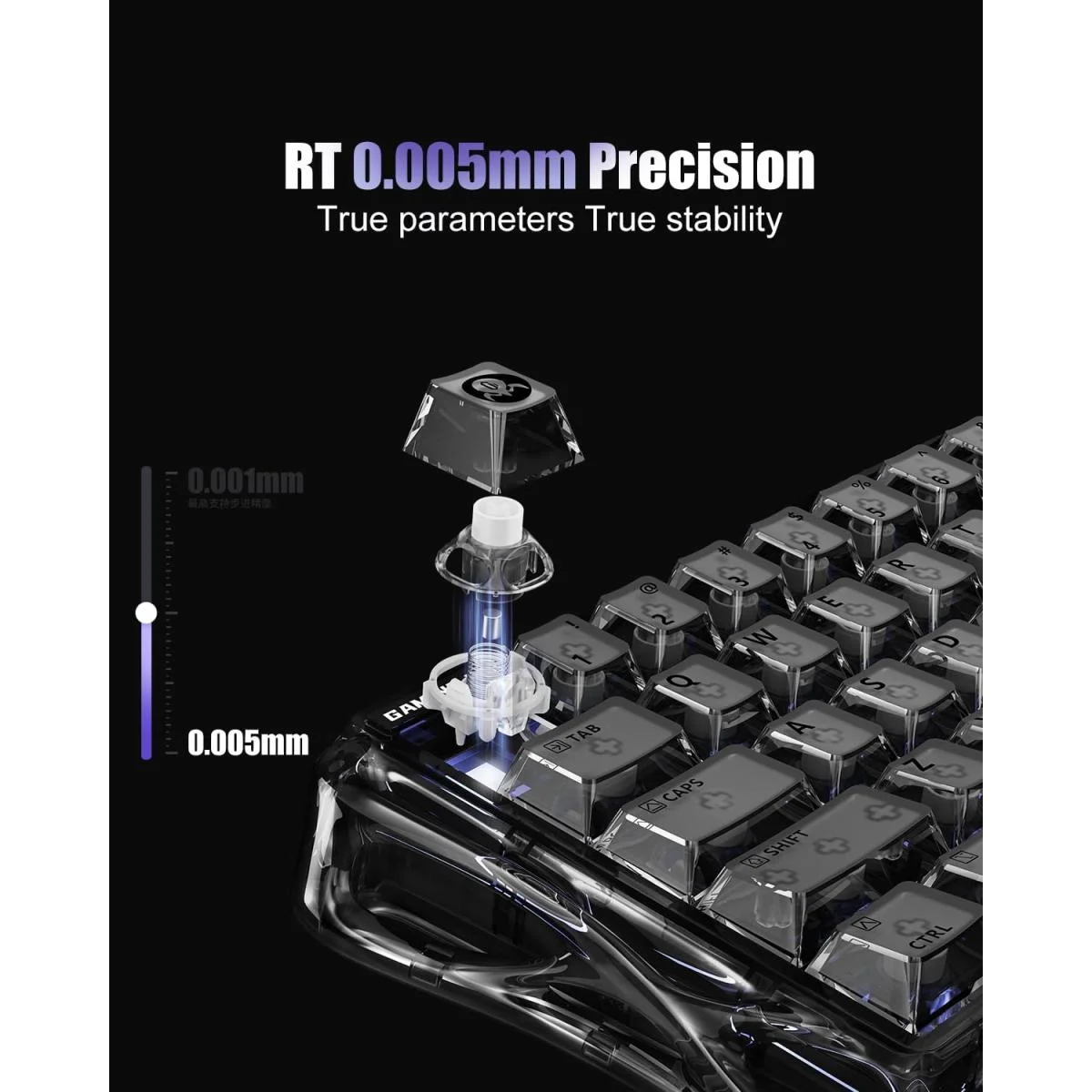 كيبورد ألعاب GravaStar Mercury V60 مغناطيسي 8000Hz أونيكس كريستال - Image 3