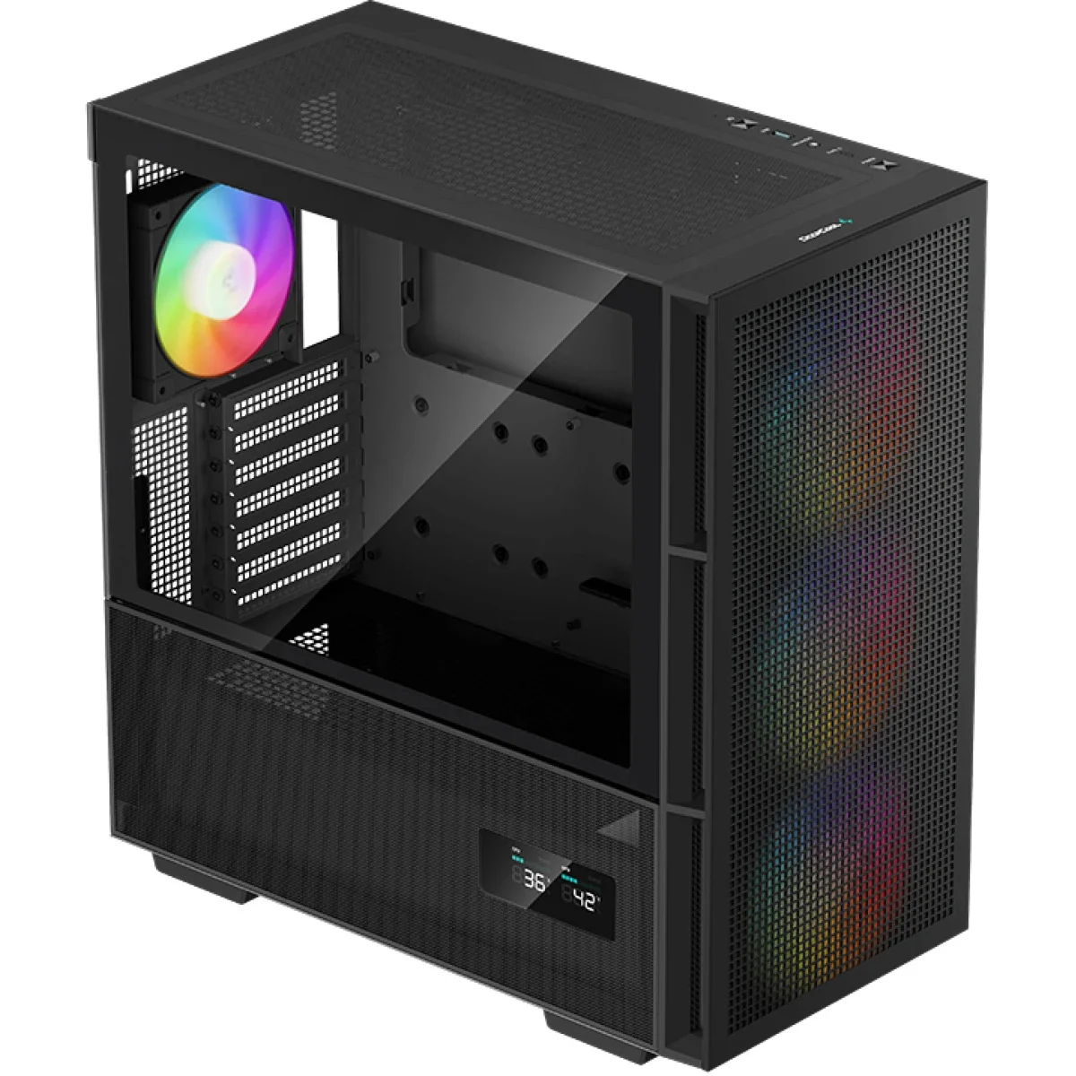 هيكل كمبيوتر DeepCool CH560 Digital ميد تاور بتدفق هواء عالٍ مع 3x140mm + 1x120mm مراوح ARGB وشاشة عرض مزدوجة الحالة - أسود - Image 4