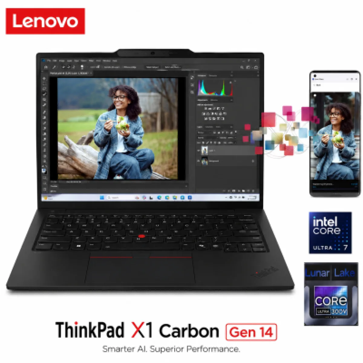 لابتوب Lenovo ThinkPad X1 Carbon Gen 14 Aura Edition بمعالج Intel Core Ultra 7 355، رام 32GB، SSD 1TB PCIe 4.0، شاشة 14 إنش FHD IPS لمس، Wi‑Fi 7، Windows 11 Pro