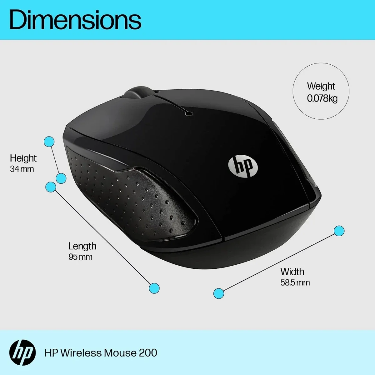 ماوس HP 200 لاسلكي USB بمستشعر بصري 1000 DPI، أسود - Thumbnail 4
