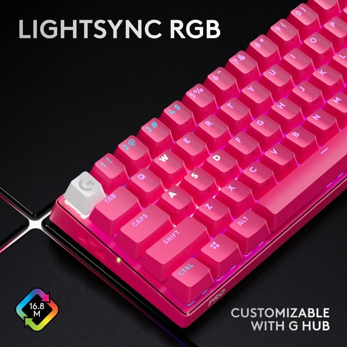 لوحة مفاتيح ألعاب Logitech G PRO X 60 LIGHTSPEED ميكانيكية لاسلكية 60% بمفاتيح GX البصرية اللمسية - أرجواني - Thumbnail 8