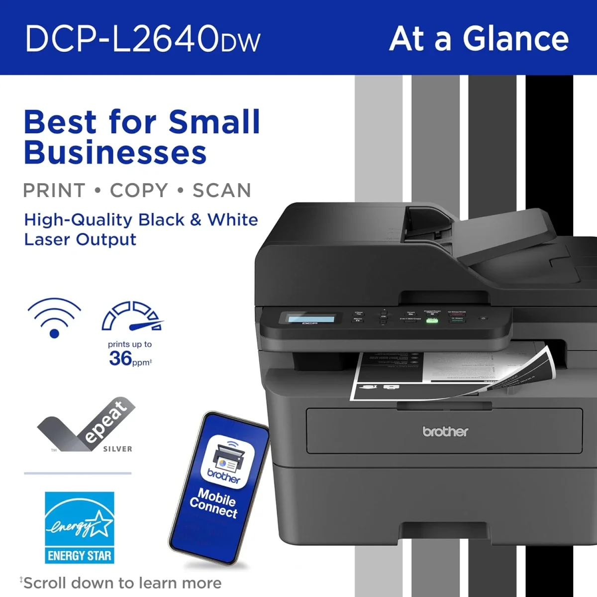 BROTHER DCP-L2640DW Wireless Monochrome Laser 3-in-1 Printer with 50-Page ADF - Thumbnail 2