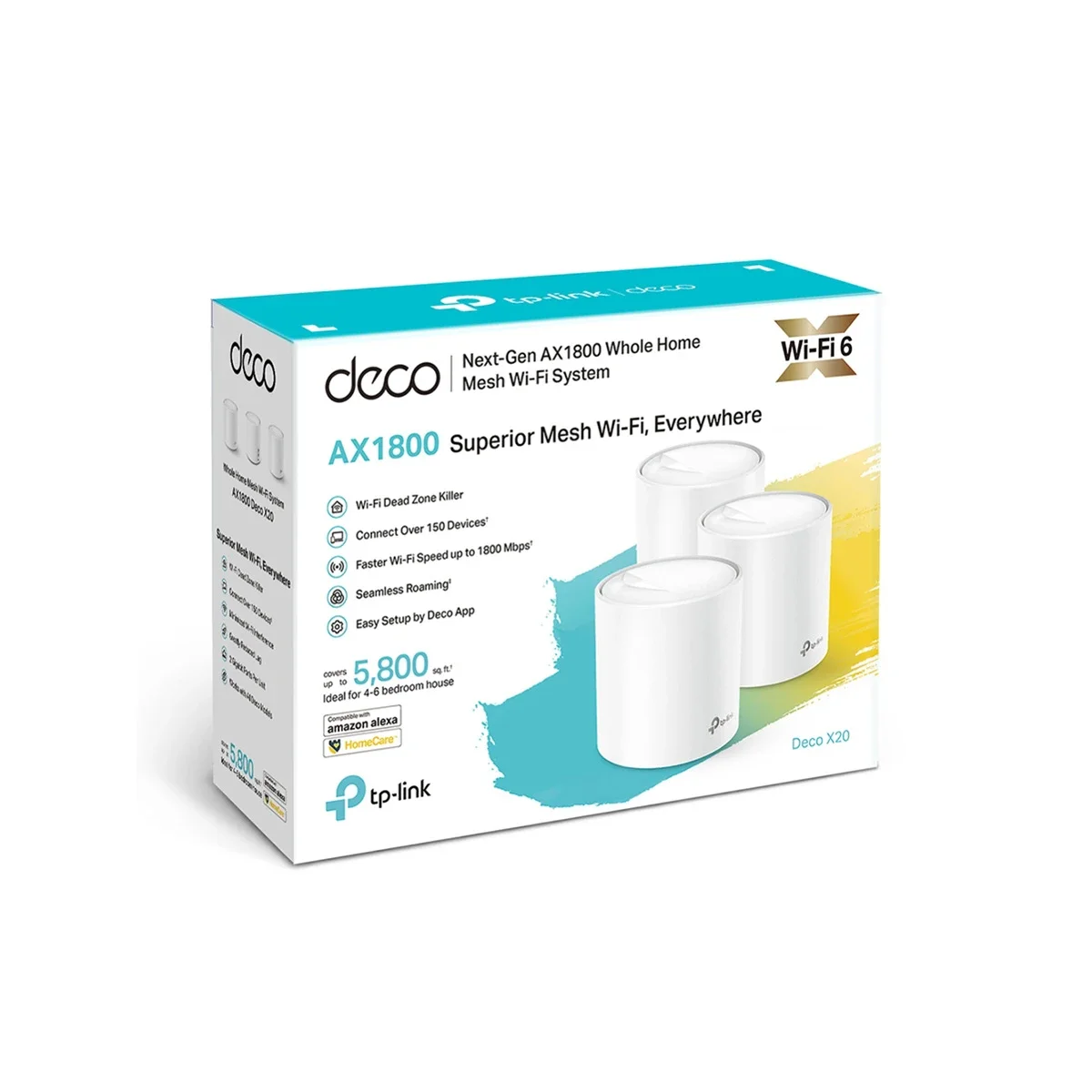 نظام شبكة Mesh TP-LINK Deco X20 AX1800 Wi-Fi 6 للمنزل بالكامل، 3 قطع