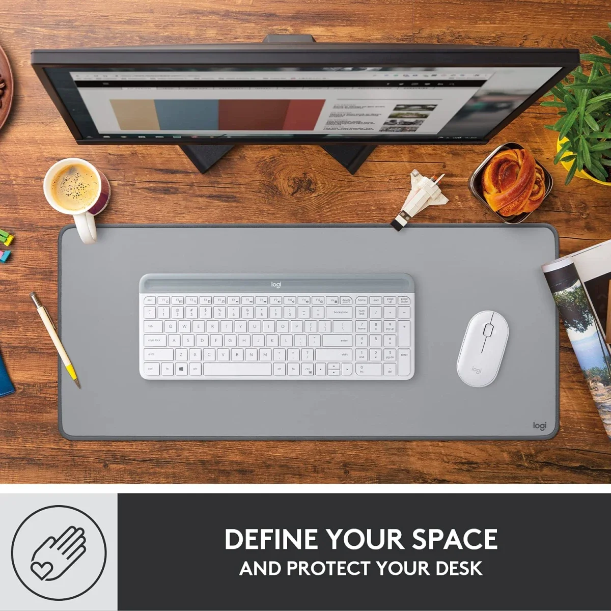 Logitech Studio Series Desk Mat, Mid Grey, 700 x 300 mm - Image 2