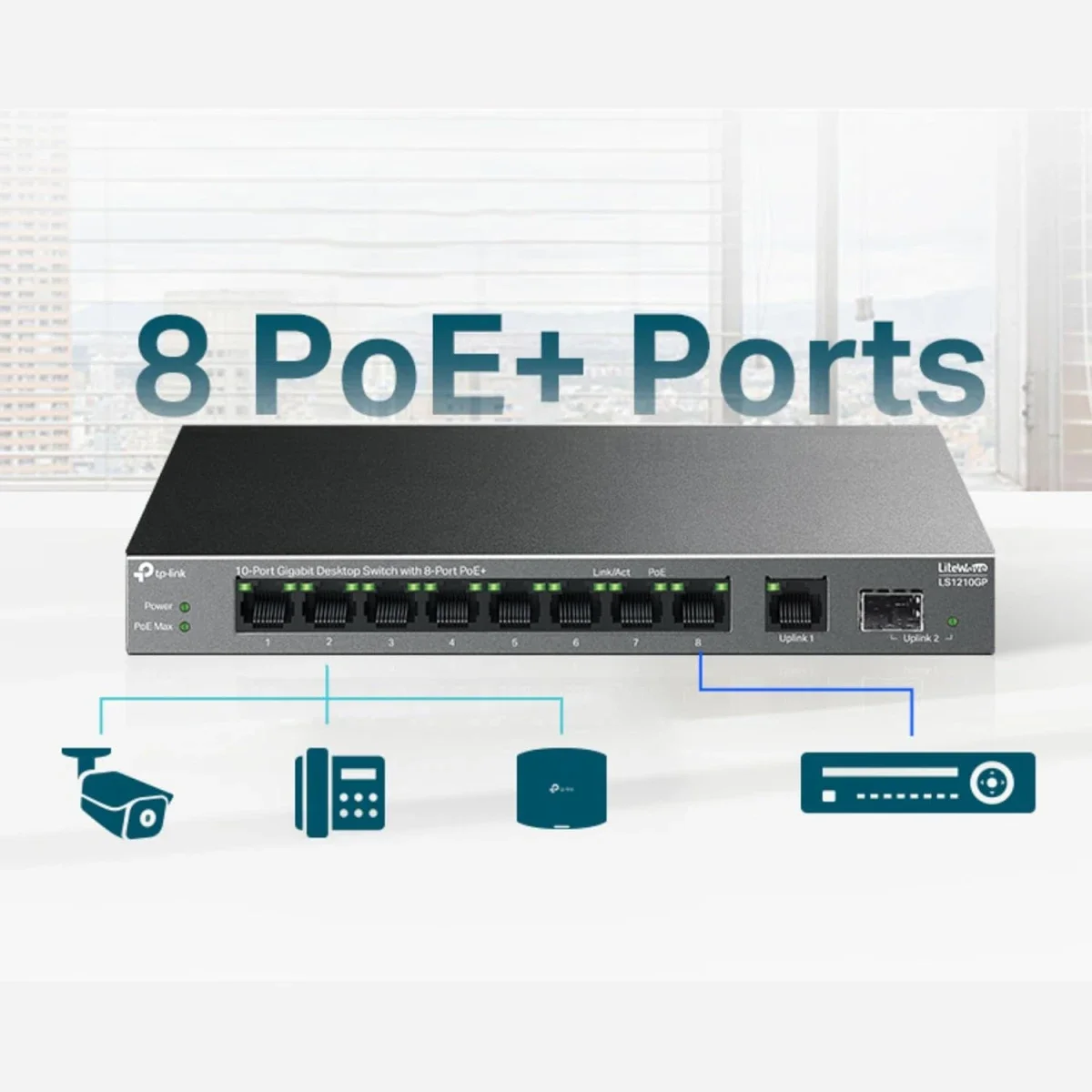 سويتش مكتبي TP-LINK LS1210GP جيجابت 10 منافذ مع PoE+ لـ8 منافذ، 9 منافذ RJ45 ومنفذ SFP واحد - Image 3