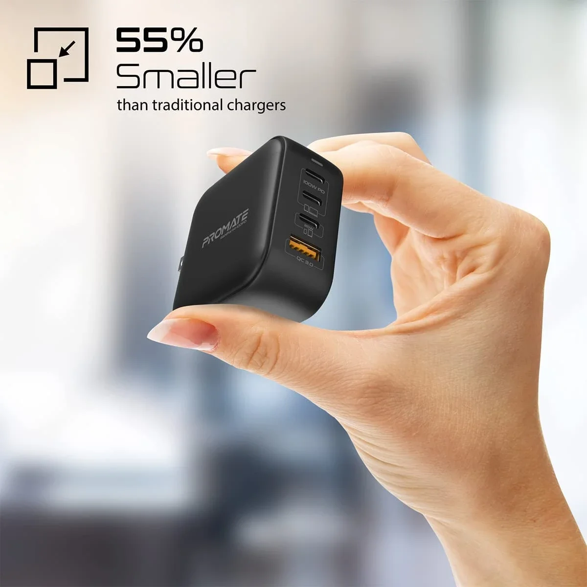 شاحن Promate GaNPort4-100PD GaN بقدرة 100 واط و4 منافذ USB-C - Thumbnail 3