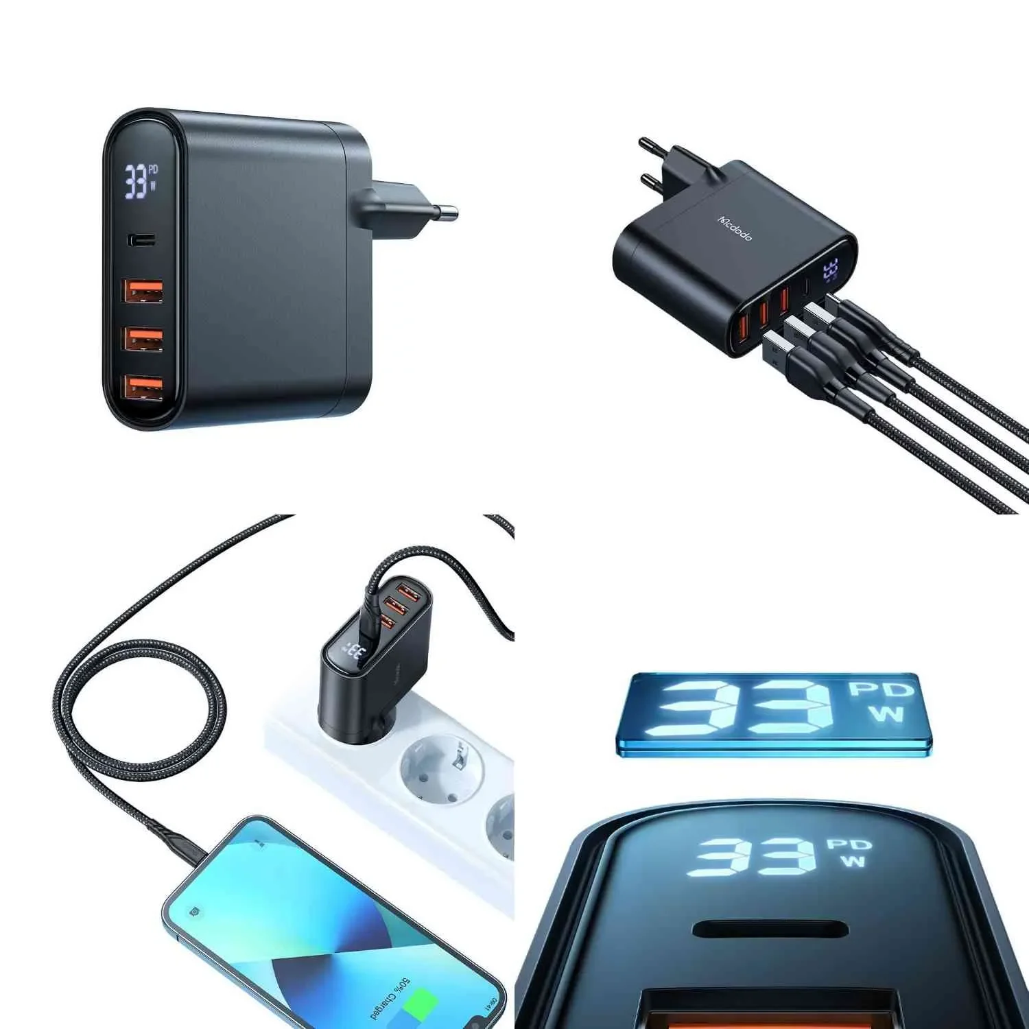 Mcdodo CH-2250 33W 4-Port Digital Display Fast Charger Adapter Black - Thumbnail 7