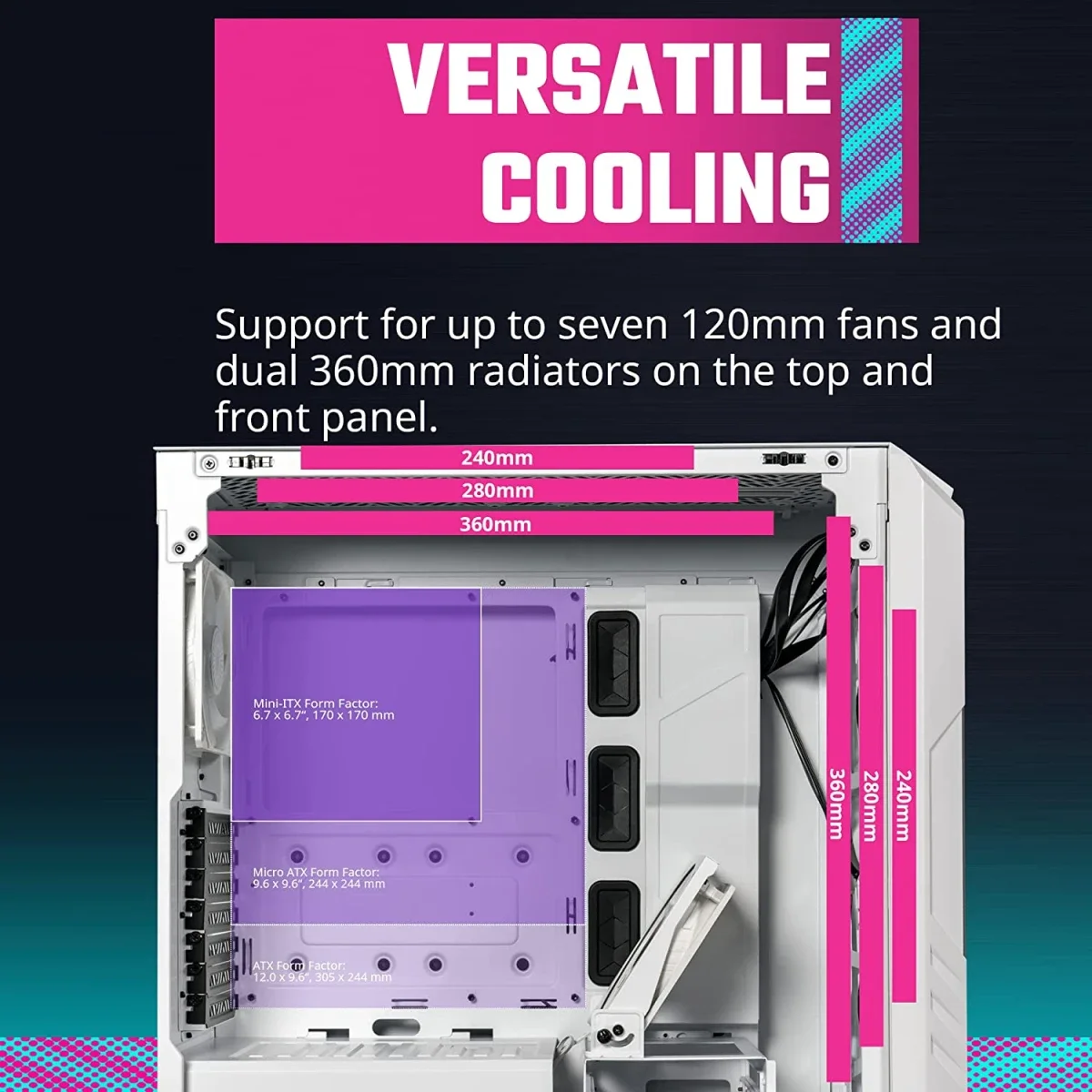 Cooler Master HAF 500 White Edition Mid-Tower PC Case with High Airflow Mesh, ARGB Fans, USB 3.2 Gen 2 Type-C - Thumbnail 11
