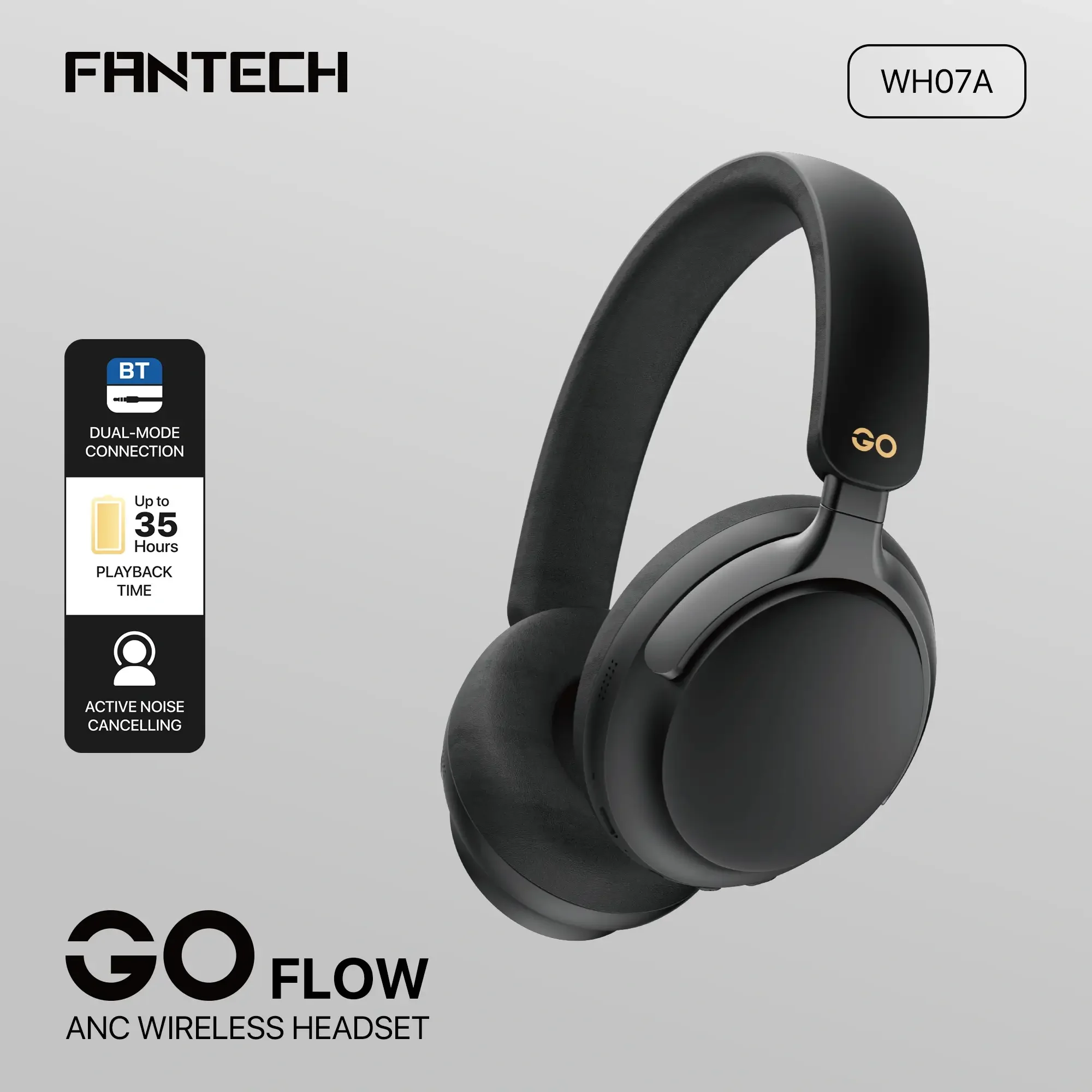 سماعة رأس لاسلكية Fantech مع إلغاء الضوضاء النشط باللون الأسود WH07A GO FLOW - Image 3