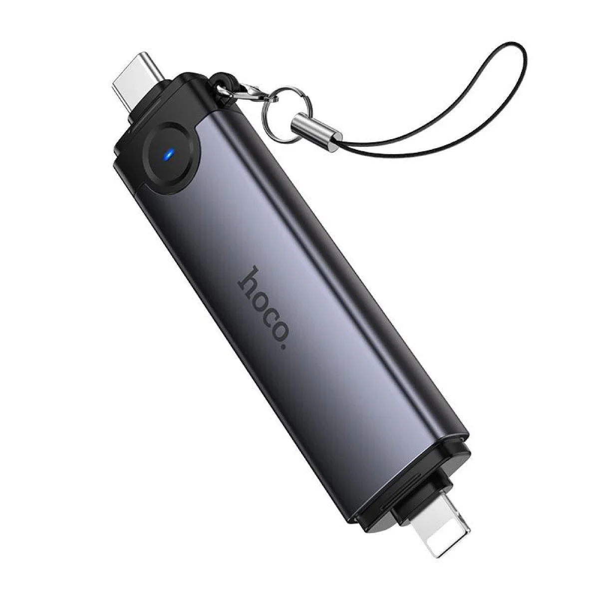 قارئ بطاقات OTG HOCO HB56B بمنفذي USB-C وLightning لبطاقات SD وTF وUSB - رمادي داكن - Image 4