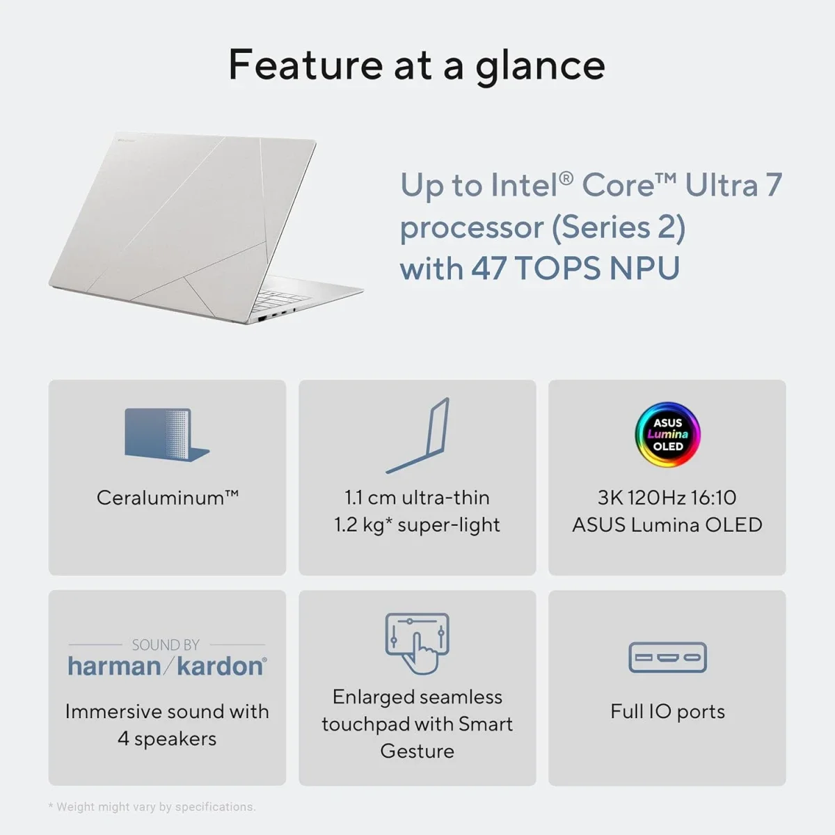 Asus Zenbook S 14 UX5406SA 14.0-inch 2.8K OLED 120Hz Touch Laptop Intel Core Ultra 7 256V 16GB RAM 1TB SSD Scandinavian White - Thumbnail 8