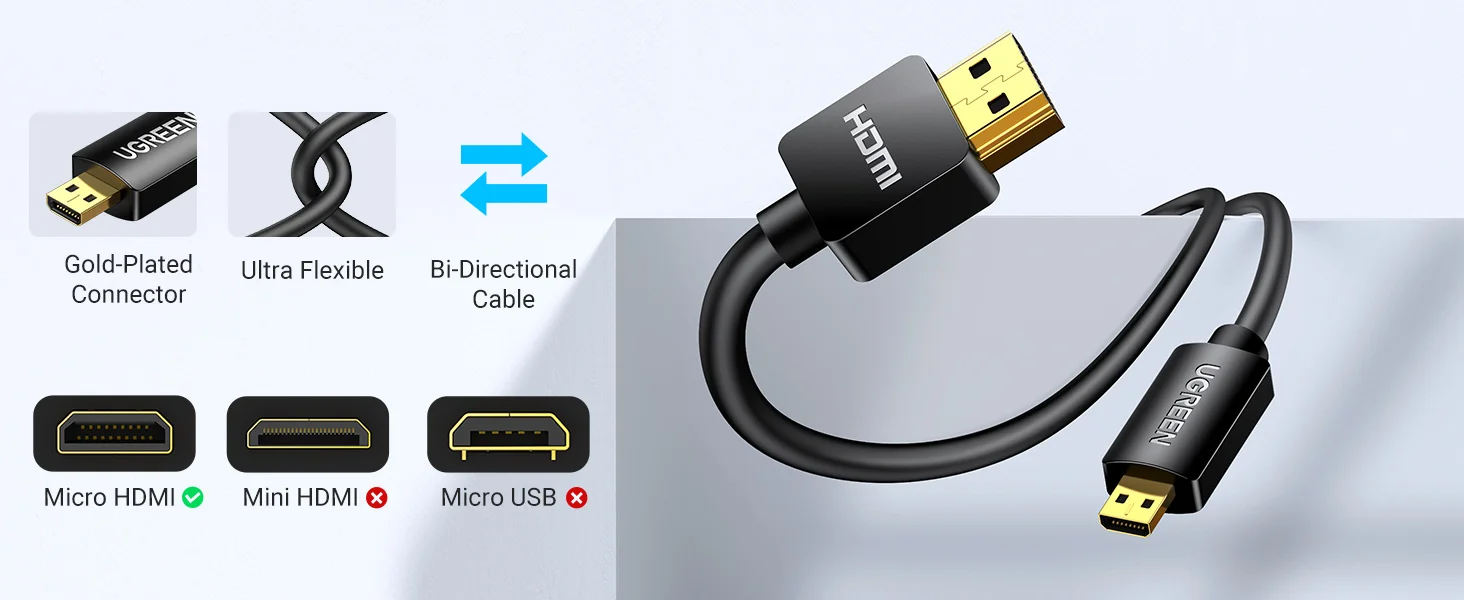 سلك محول Micro HDMI إلى HDMI من Ugreen بدقة 4K وتردد 60Hz مع ARC وEthernet بطول 3FT - Image 13