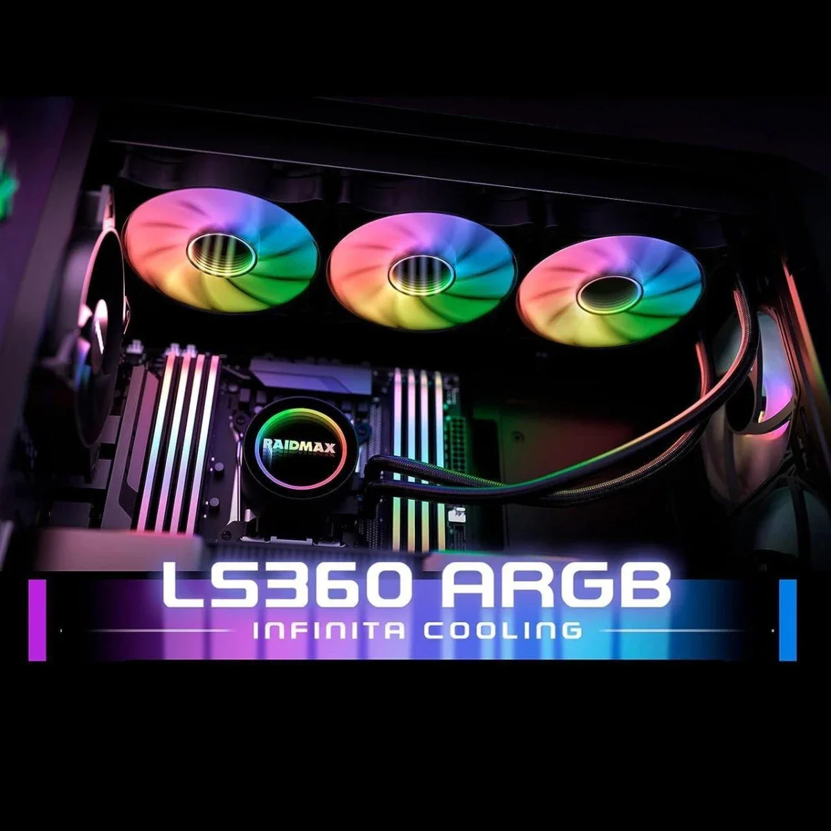 مبرد مائي AIO Raidmax Infinita LS360 بحجم 360mm وإضاءة ARGB باللون الأبيض - Image 7