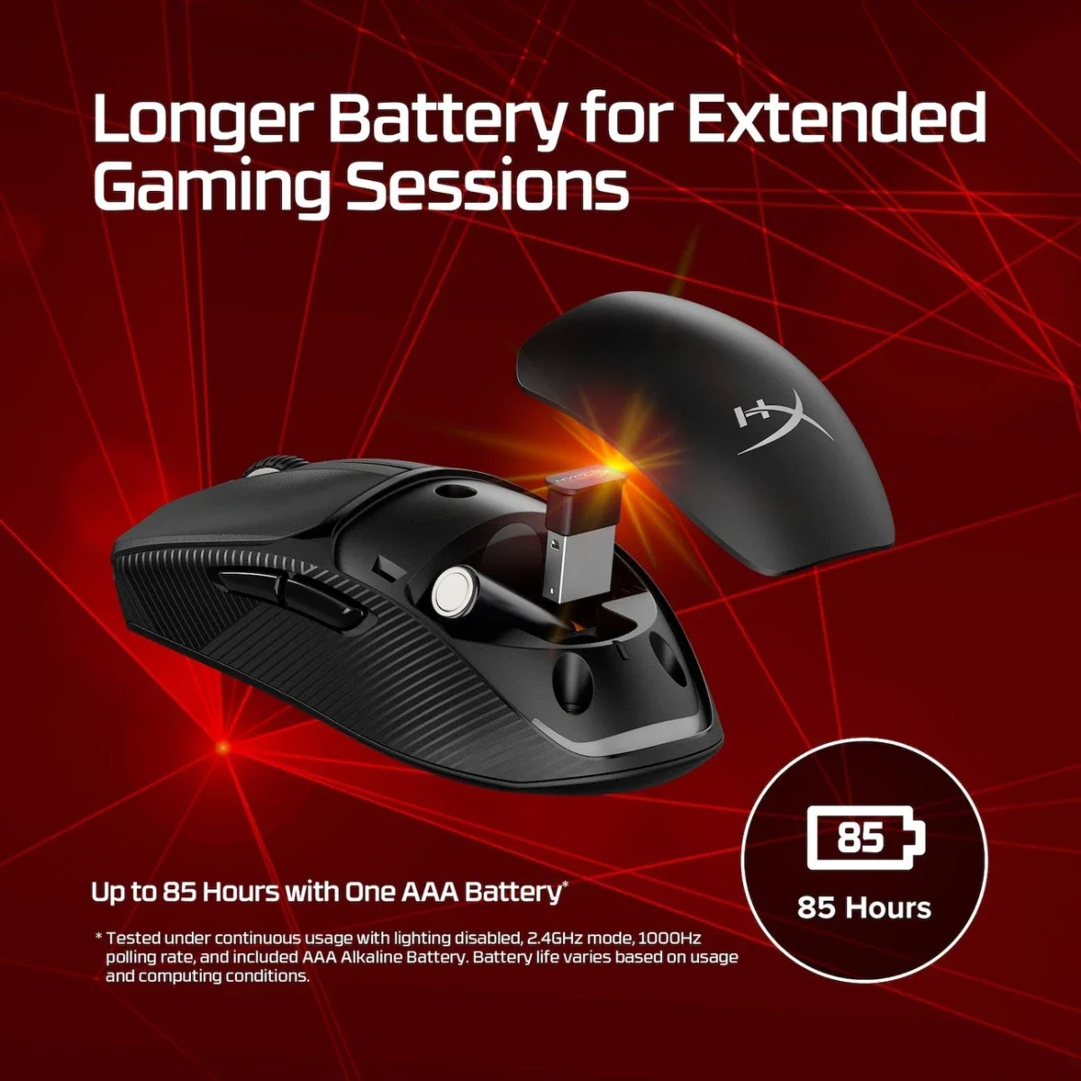 ماوس ألعاب HyperX Pulsefire Fuse لاسلكي وبلوتوث، 75 جم، حتى 850 ساعة، 12000 DPI، أسود - Thumbnail 3