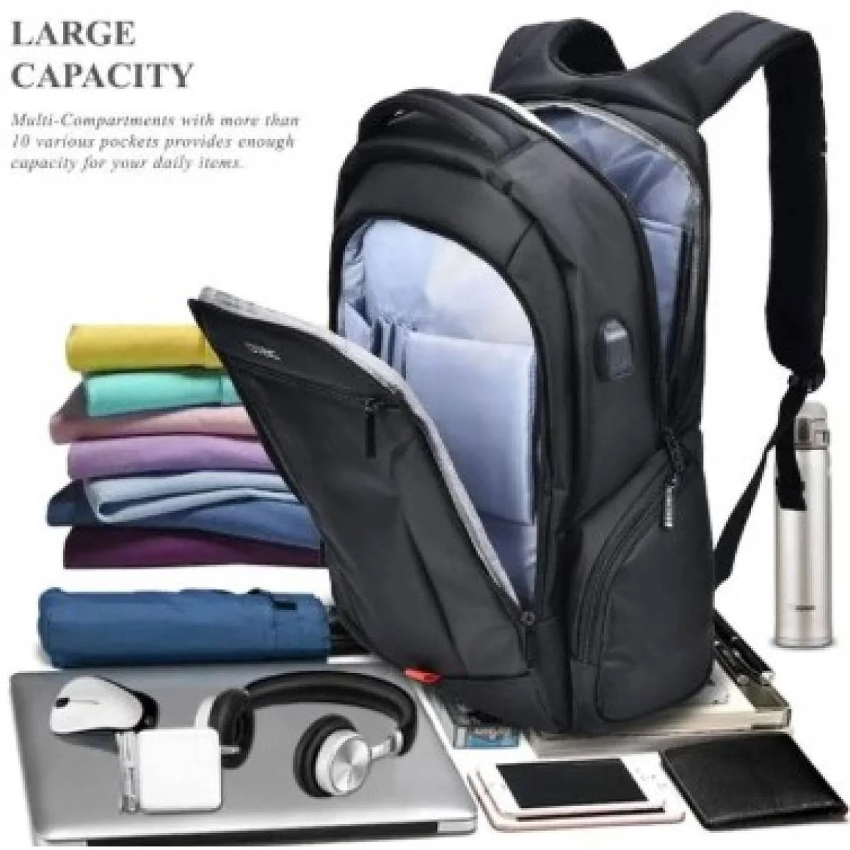 DTBG D8257W Water-Resistant Lightweight Laptop Bag with USB Charging Port for up to 17.3 Inch Laptops - Black - Image 3