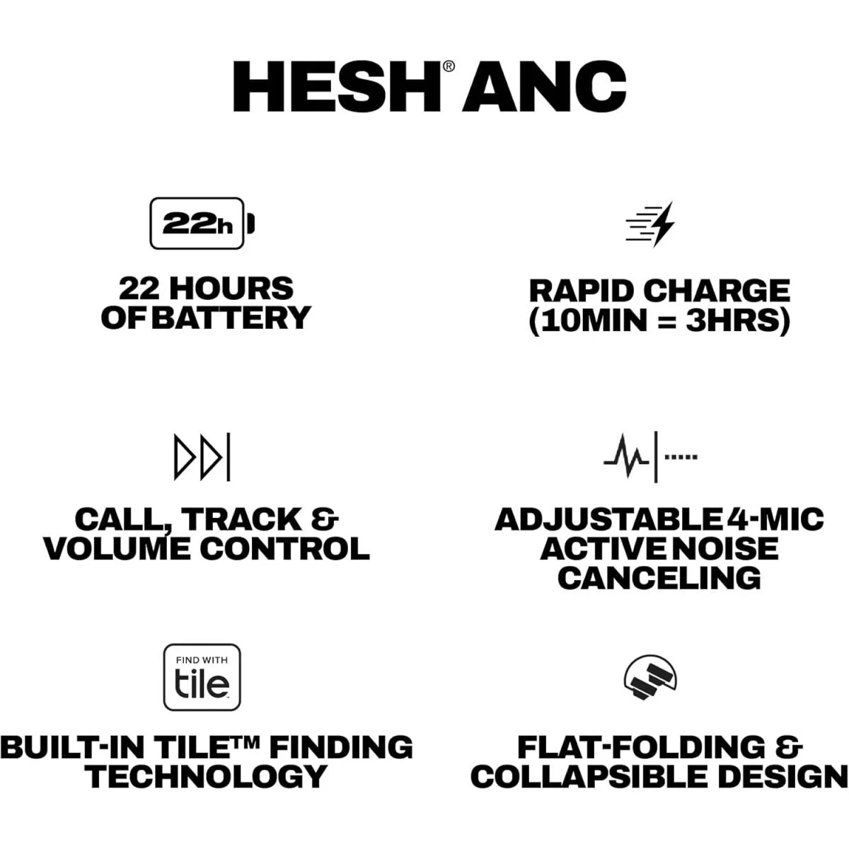 سماعات رأس Skullcandy Hesh ANC لاسلكية فوق الأذن بلوتوث، أسود حقيقي - Thumbnail 2
