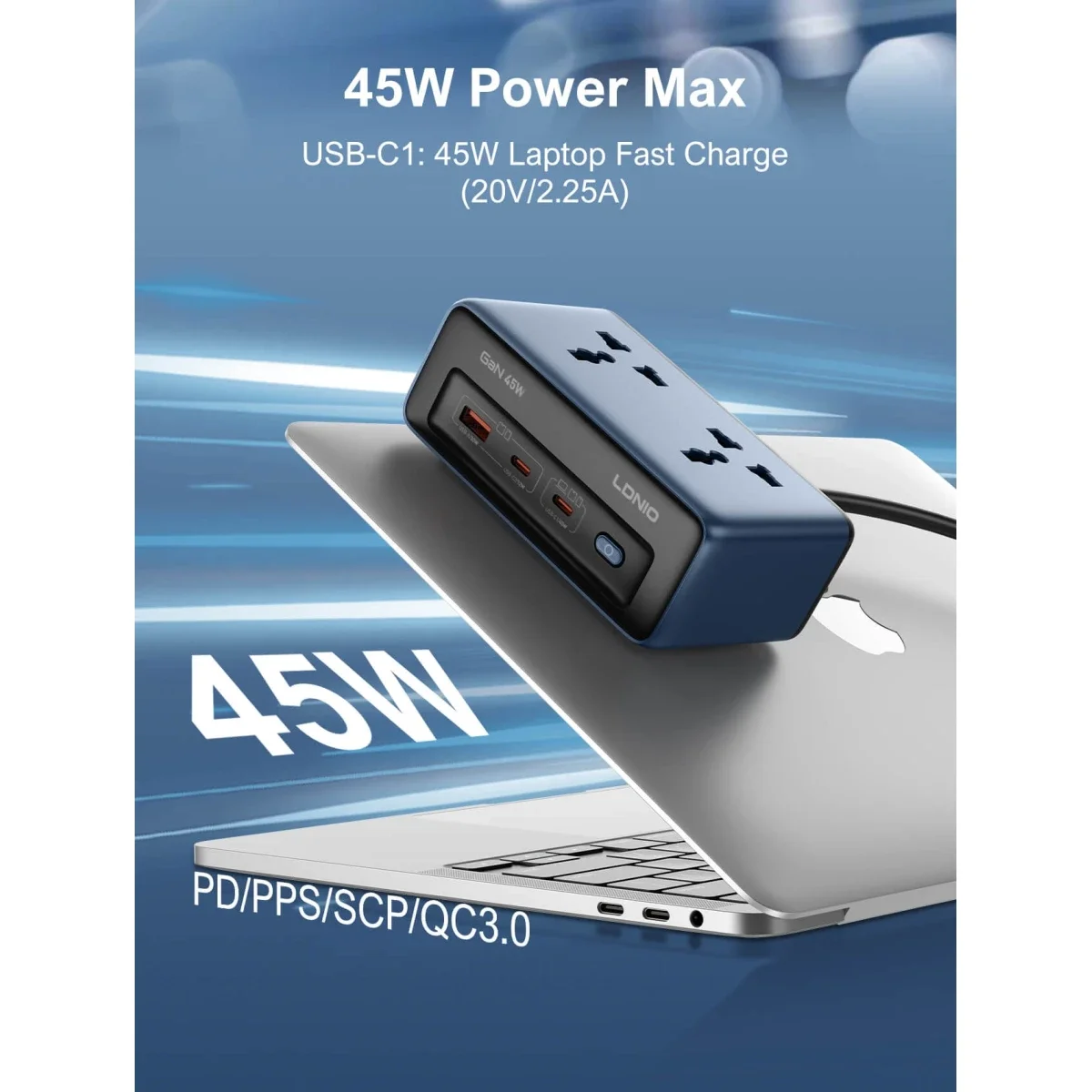 مشترك كهرباء عالمي LDNIO SC1 بقدرة 45W PD ومخرج 2500W - Thumbnail 2
