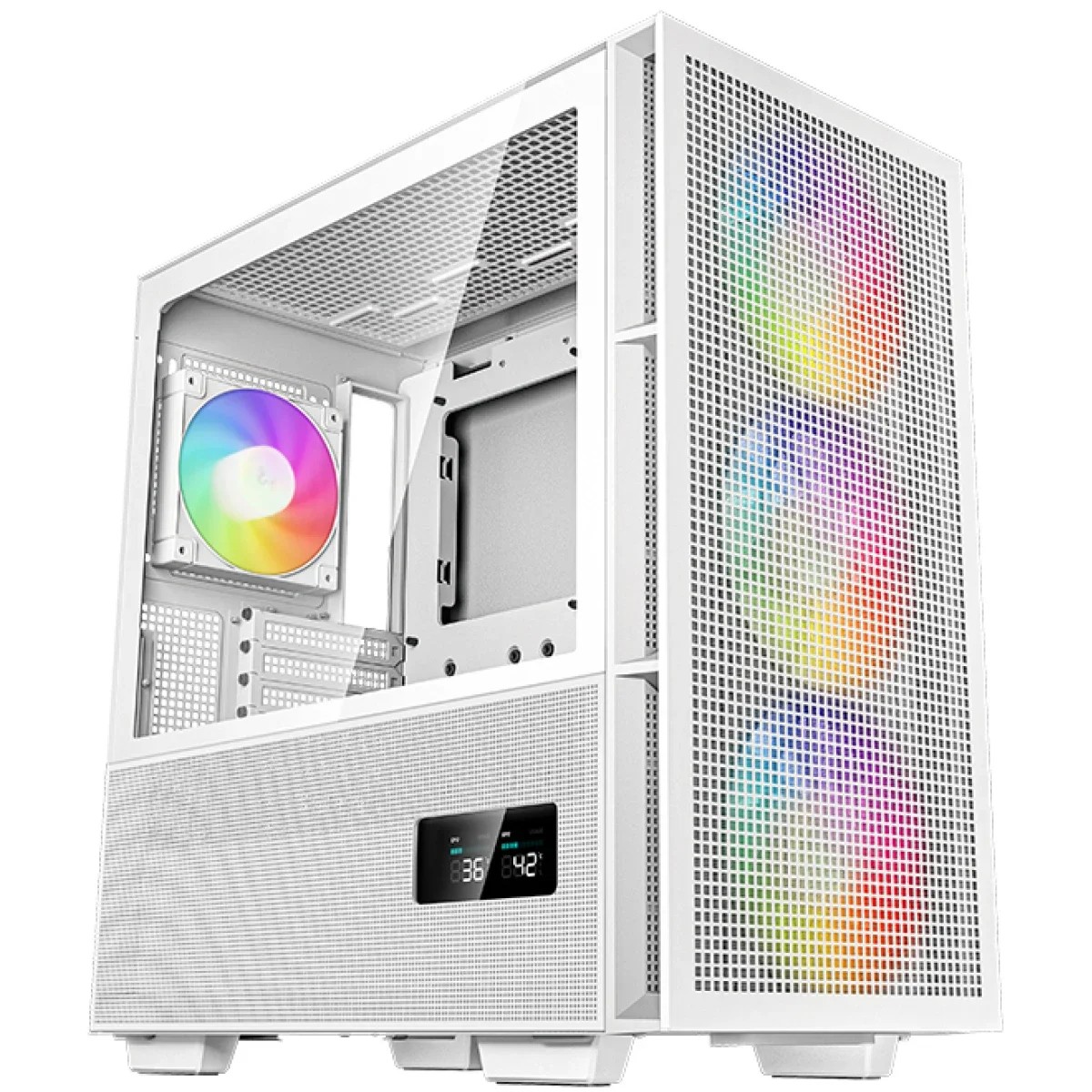 هيكل كمبيوتر DeepCool CH560 Digital ميد تاور بتدفق هواء عالٍ مع 3x140mm + 1x120mm مراوح ARGB وشاشة حالة مزدوجة - أبيض - Image 1