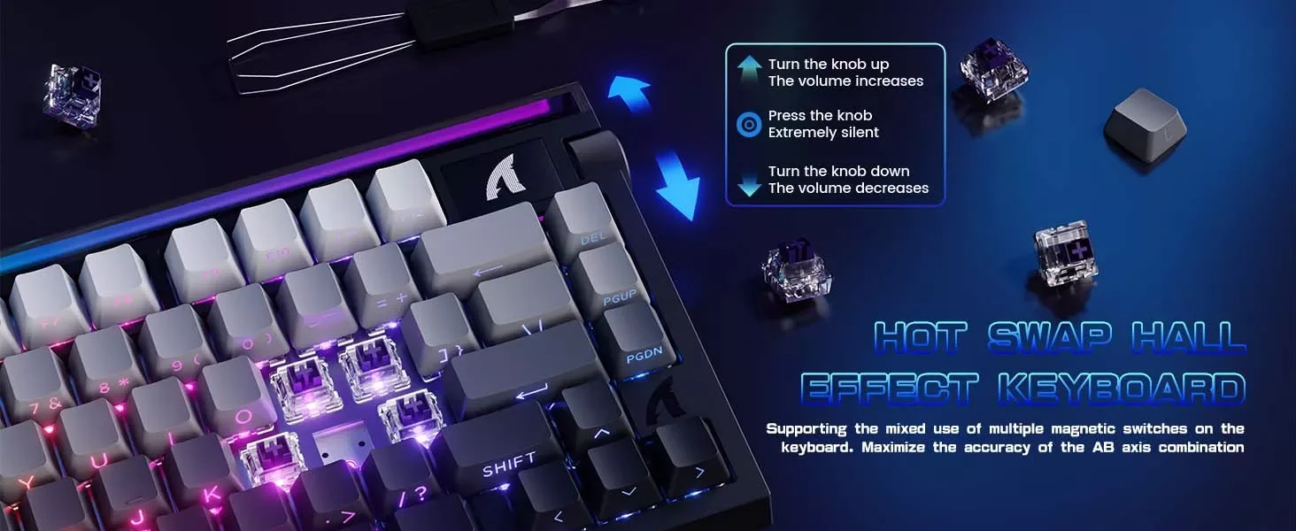 كيبورد ATTACK SHARK R85HE ميكانيكي بلون Starry White وسويتش Purple Mandrel - Thumbnail 11