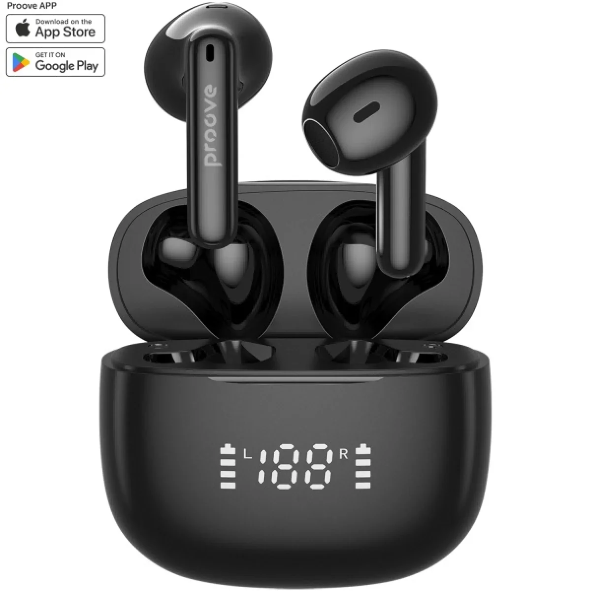 سماعات Proove 13095 Digital TWS لاسلكية مع شاشة LED وBluetooth 5.4 ومقاومة IPX4، أسود - Image 2