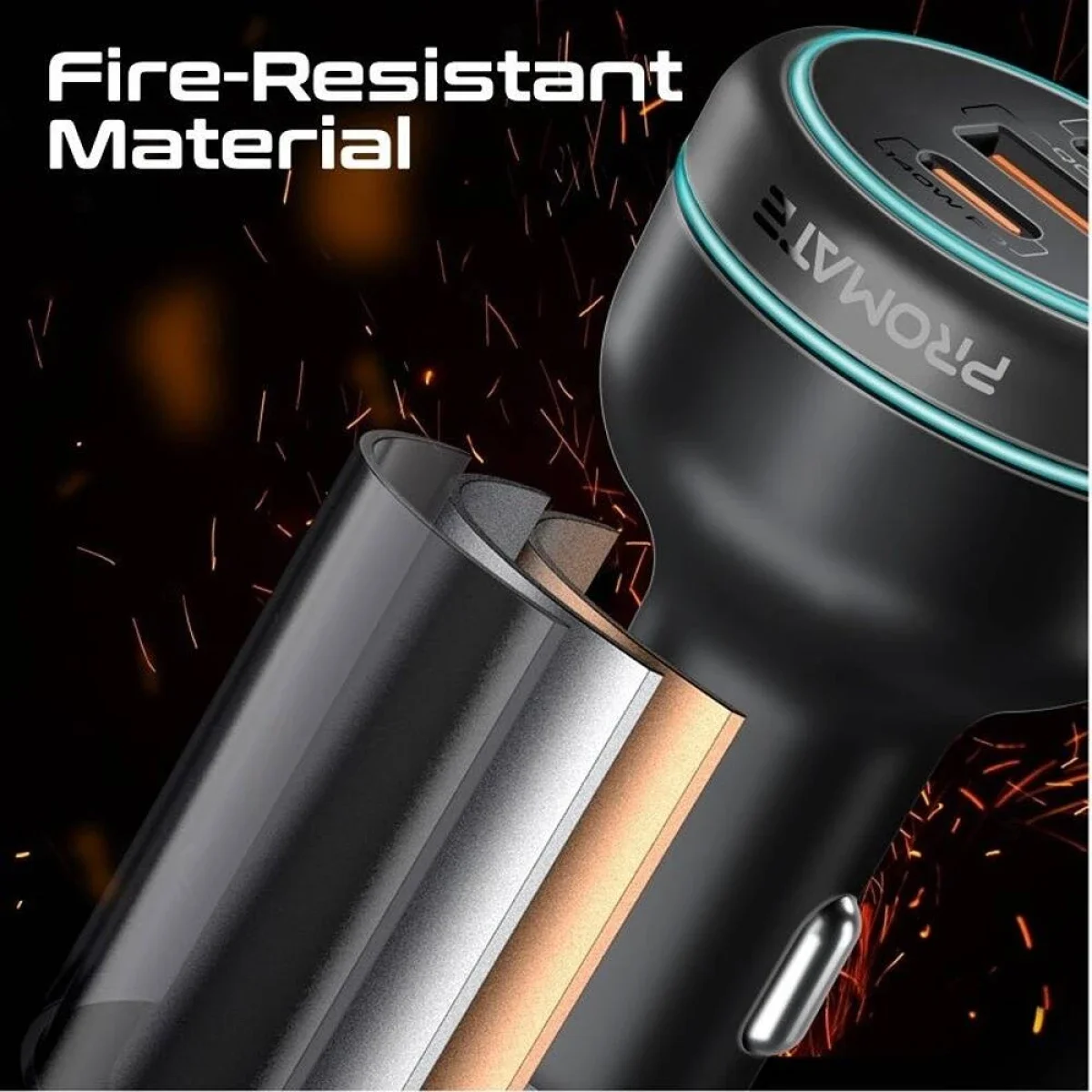 شاحن موبايل للسيارة Promate 230W بمنفذي USB-C بقدرة 140W/45W ومنفذ USB-A 45W - أسود - Image 6