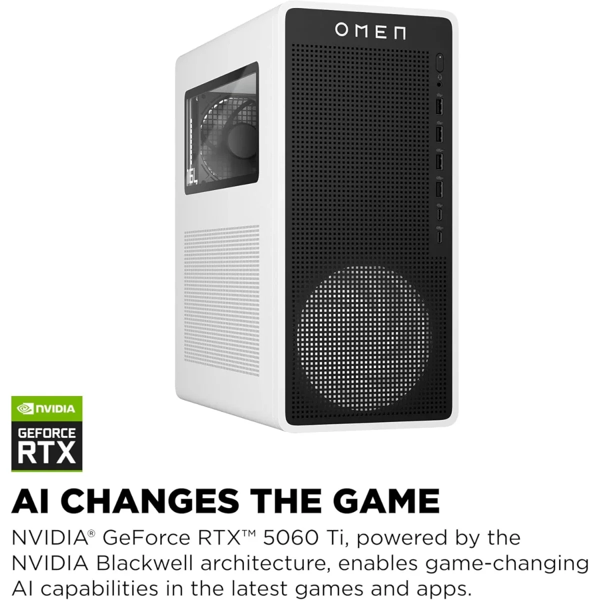 HP OMEN 16L TG03-0154 Gaming Desktop PC Intel Core i5-14400F RTX 5060 Ti 16GB RAM 1TB SSD White - Thumbnail 2