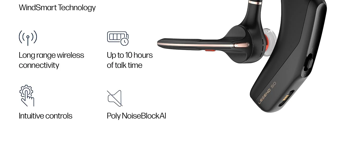 سماعة رأس لاسلكية Poly Voyager Legend 50 بلوتوث مع 4 ميكروفونات عازلة للضجيج - Image 15