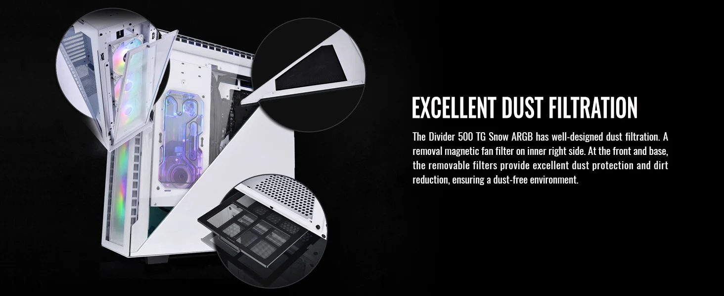 هيكل كمبيوتر Thermaltake Divider 500 ميد تاور مع 3x120mm مراوح أمامية ARGB + 1x120mm مروحة خلفية - White - Image 15