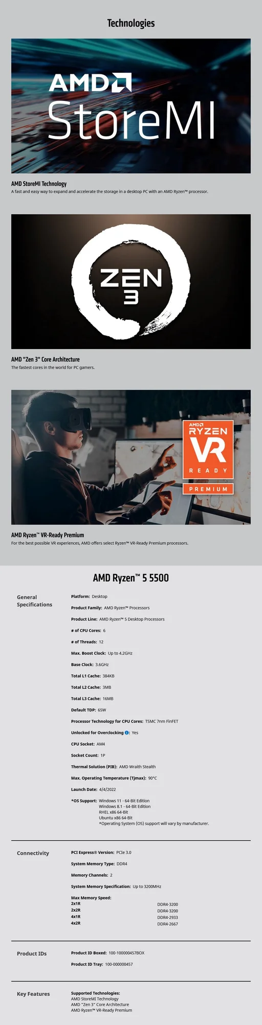 معالج مكتبي AMD Ryzen 5 5500 سداسي النواة إصدار Tray بدون مشتت - Image 3
